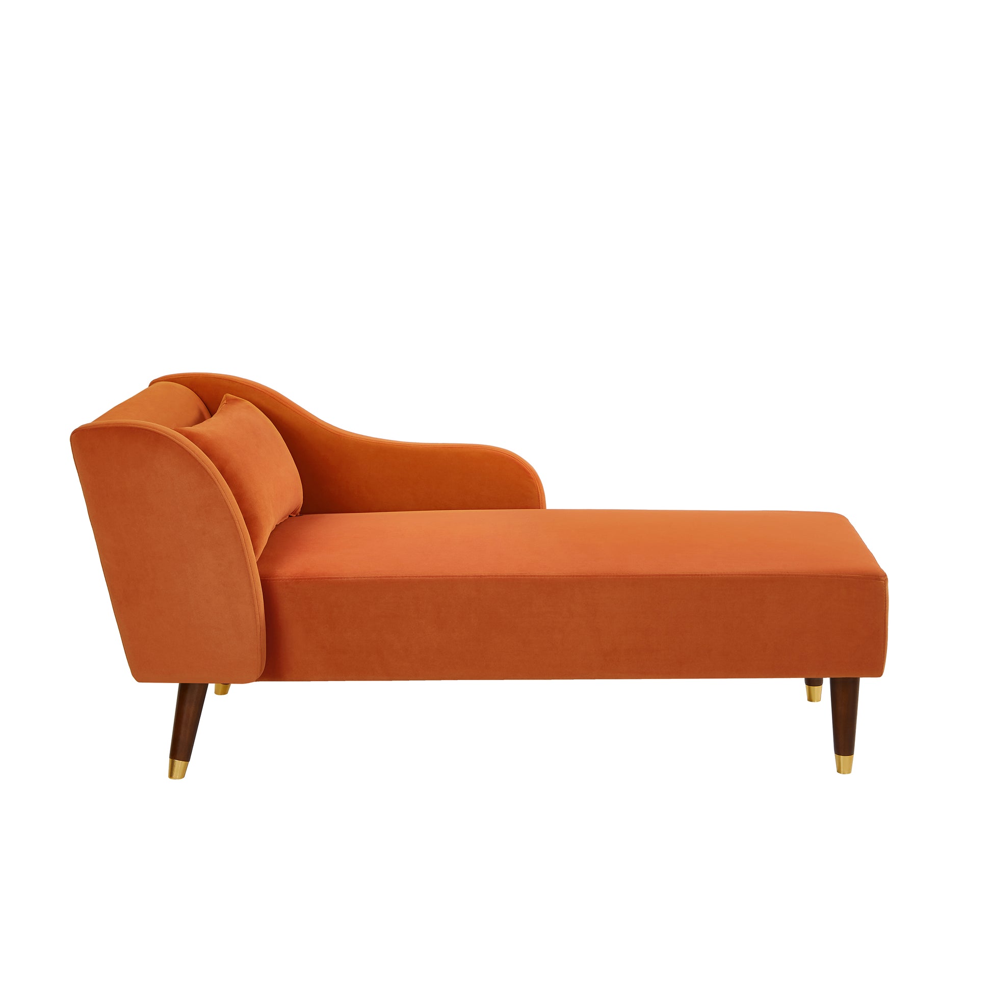 Modern Chaise Lounge Chair Velvet Upholstery Orange Orange Foam Velvet 1 Seat