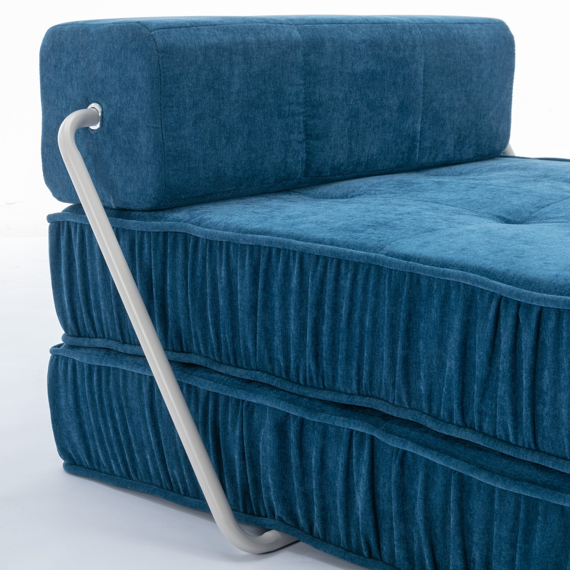 Folding Sofa Bed, Futon Sleeper Chair, Convertible Chair Floor Couch & Sleeping Mattress For Living Room, Guest Room, Home Office, Apartment, Small Space, Bed, Removable Back Cushion, Blue, 1 Seat Blue Chenille Primary Living Space Pillow Back Soft