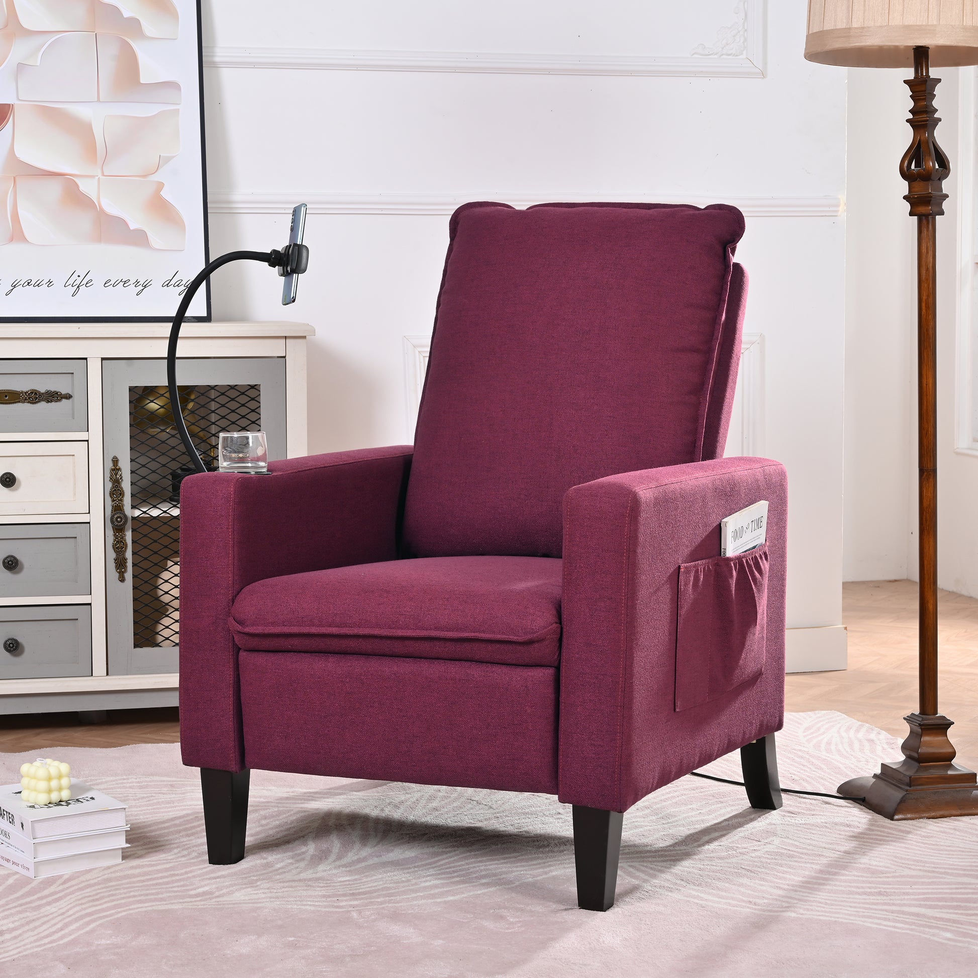 Recliner Chairs For Adults, Adjustable Recliner Sofa With Mobile Phone Holder & Cup Holder, Modern Reclining Chairs Fabric Push Back Recliner Chairs For Living Room, Bedroom, Red Red Foam Polyester