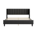 King Size Upholstered Platform Bed Frame With Headboard, Mattress Foundation, Wood Slat Support, Quiet, No Box Spring Needed, Easy To Assemble Black Black Wood