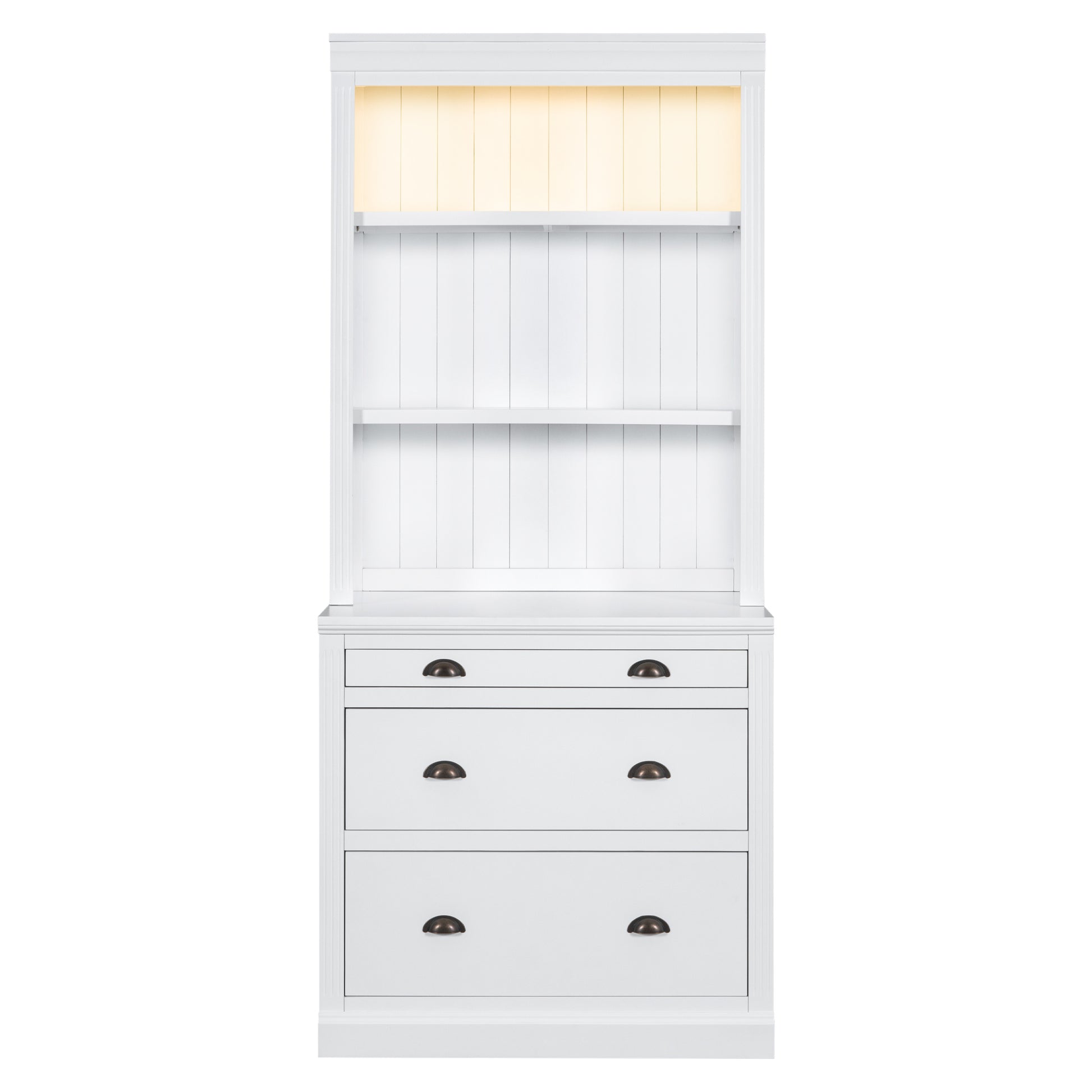 83.4"Tall Bookshelf Suite,Modern Bookcase Suite With Led Lighting, Drawers And Open Shelves,2 Piece Set Storage Bookshelf For Living Room,Home Office,White White Solid Wood Mdf