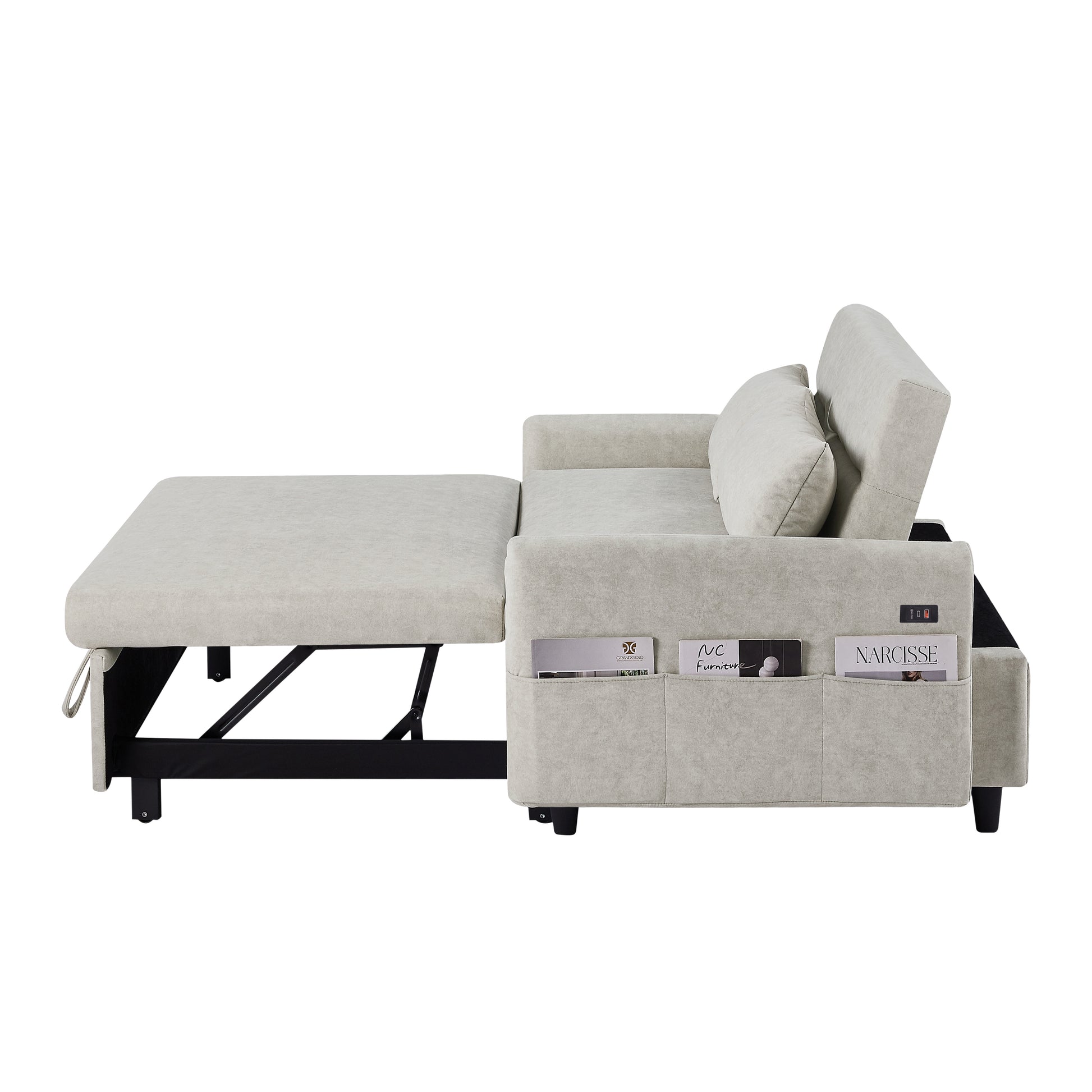 55.1" Pull Out Sleep Sofa Bed Loveseats Sofa Couch With Adjsutable Backrest, Storage Pockets, 2 Soft Pillows, Usb Ports For Living Room, Bedroom, Apartment, Office, Beige Old Sku: Wf315689Aaa Beige Foam Microfiber 2 Seat