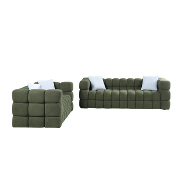 84.3 62.2 Length ,35.83" Deepth ,Human Body Structure For Usa People, Marshmallow Sofa,Boucle Sofa ,Olive Green Color,3 Seater. Sofa And Seater Olive Green Light Brown Wood Primary Living Space Medium Soft Split Back Eucalyptus Square Arms Boucle 5 Seat