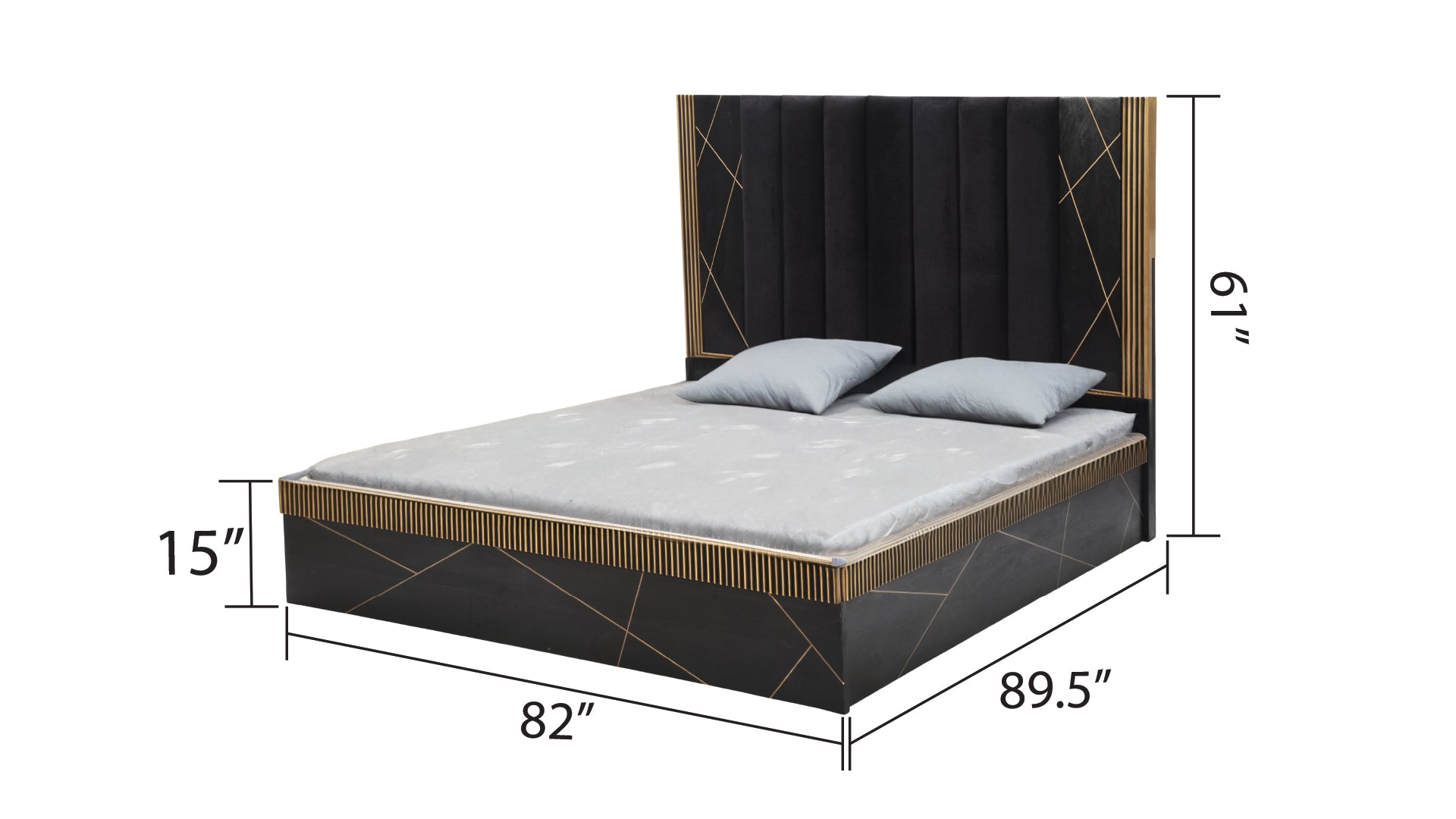 Allure Modern Style 4Pc King Bedroom Set Made With Mango Wood And Finished With Brass Metal Box Spring Not Required King Black Wood 4 Piece Set Bedroom Bed Included,Dresser Included,Mirror Included,Nightstand Included Contemporary,Modern Wood