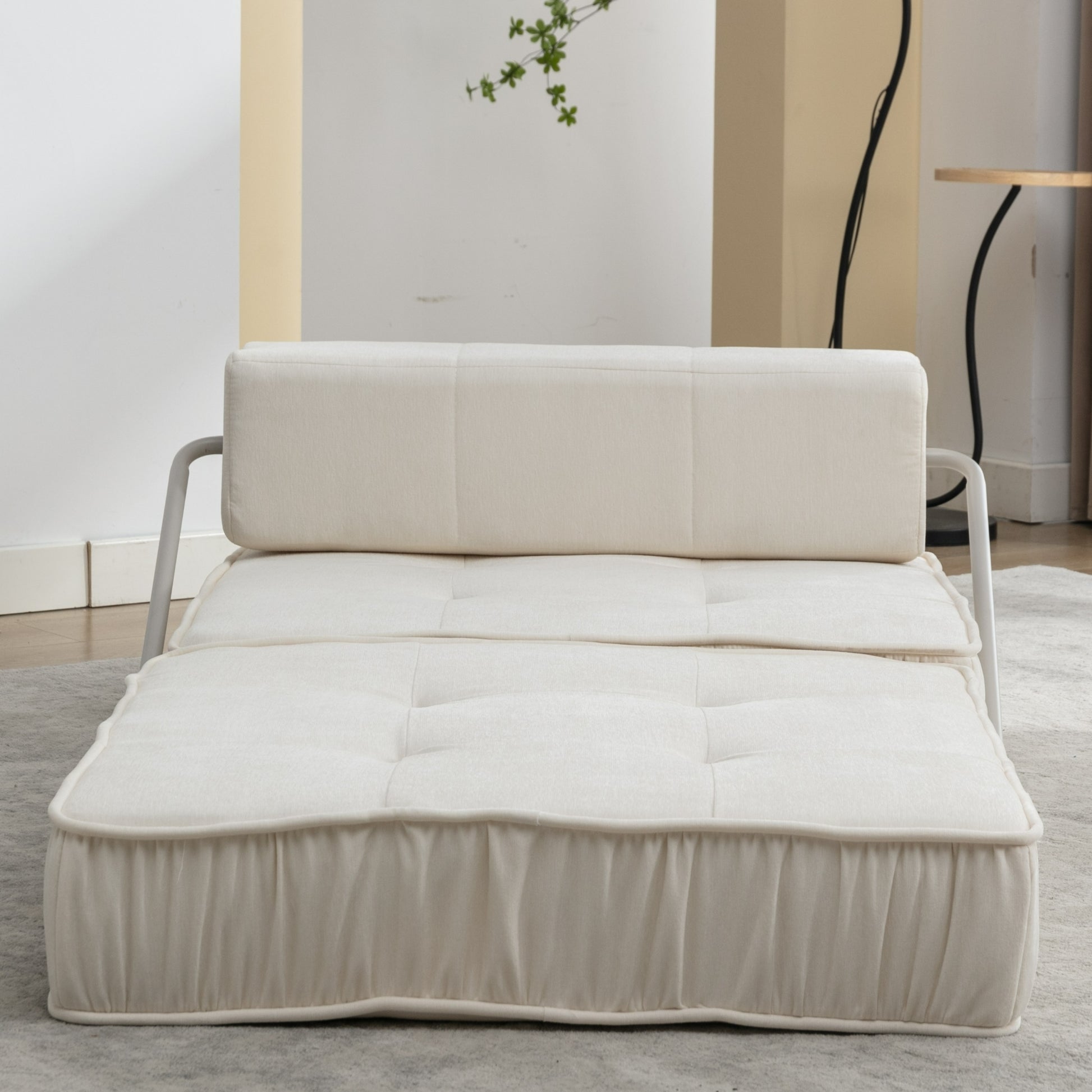 Folding Sofa Bed, Futon Sleeper Chair, Convertible Chair Floor Couch & Sleeping Mattress For Living Room, Guest Room, Home Office, Apartment, Small Space, Bed, Removable Back Cushion, White, 1 Seat White Chenille Primary Living Space Soft Pillow Back