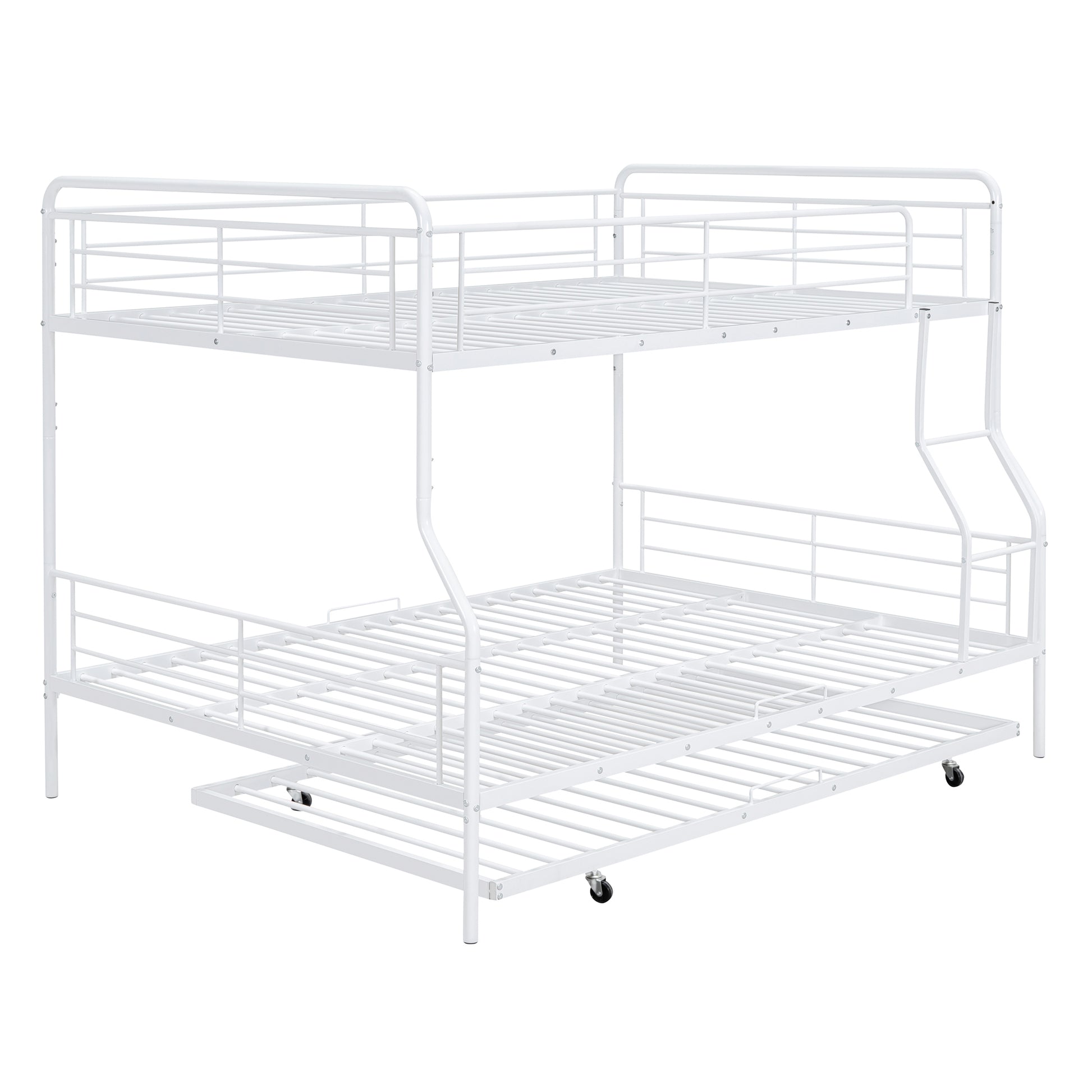 Full Xl Over Queen Metal Bunk Bed With Twin Size Trundle, White White Iron