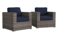 Living Source International Grade Club Fully Assembled Patio Chair With Sunbrella Cushions Set Of 2 Blue Modern Wicker