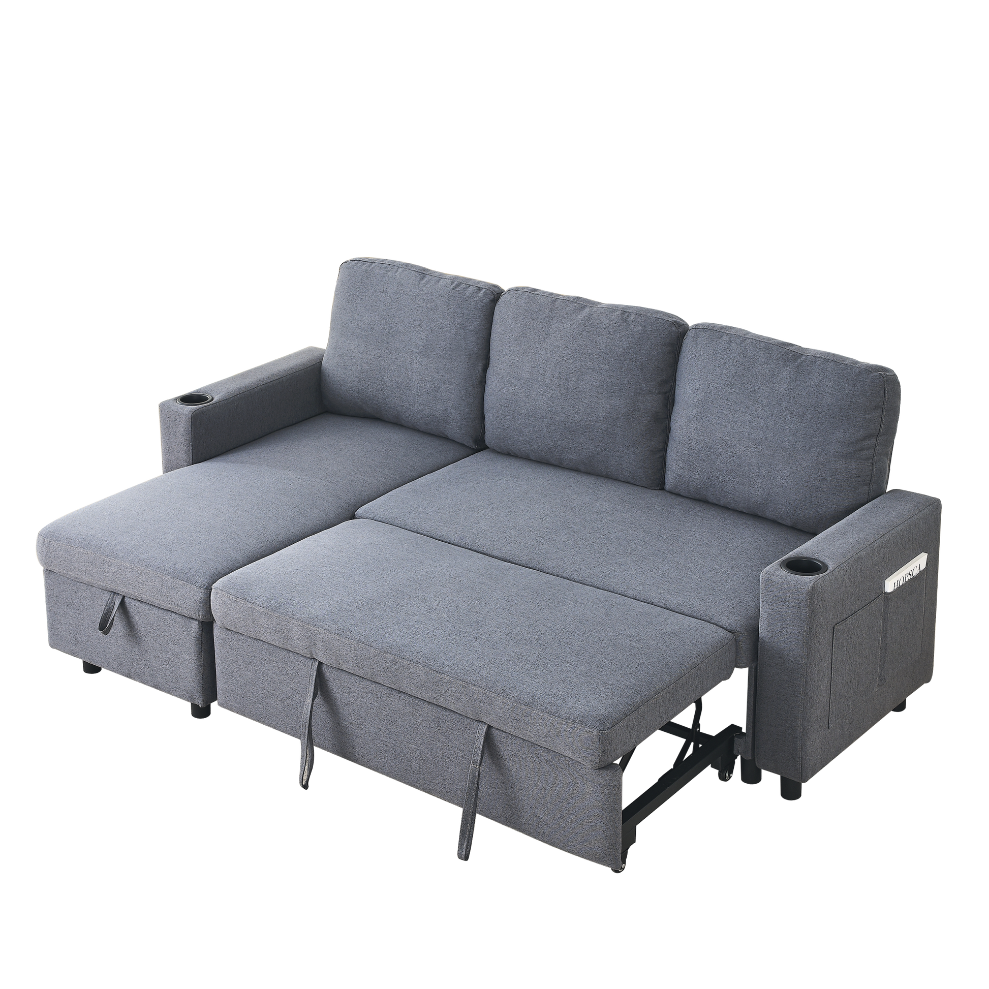 Fx78.7"Comfortable Linen L Shaped Combo Sofa Sofa Bed, Living Room Furniture Sets For Tight Spaces, Reversible Sleeper Combo Sofa With Pullout Bed,Reversible Sofa Bed For Living Room, Office, Apartmen Dark Gray Linen Wood Primary Living Space Foam Fabric