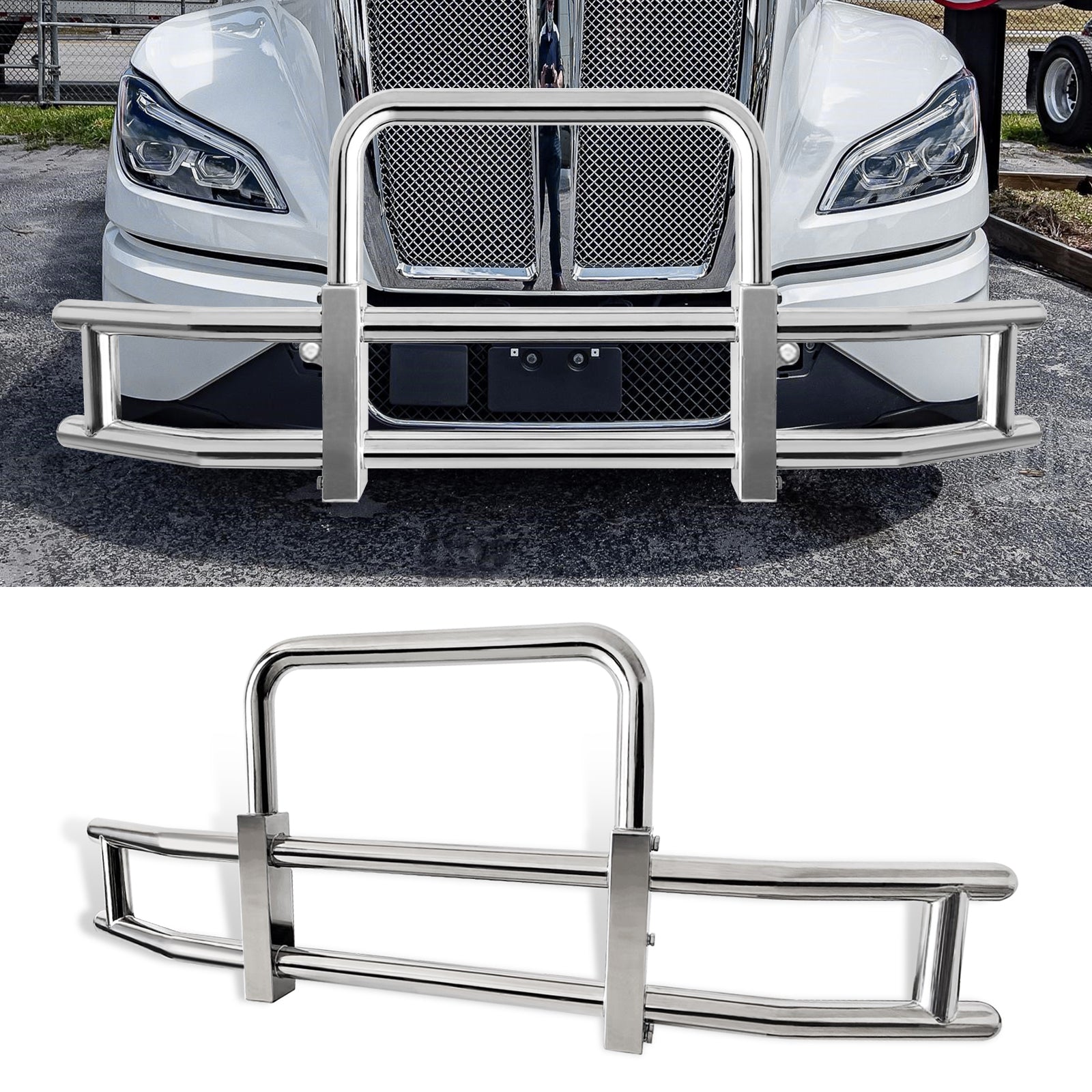 Deer Guard for Kenworth T680 2022 with brackets chrome-stainless steel