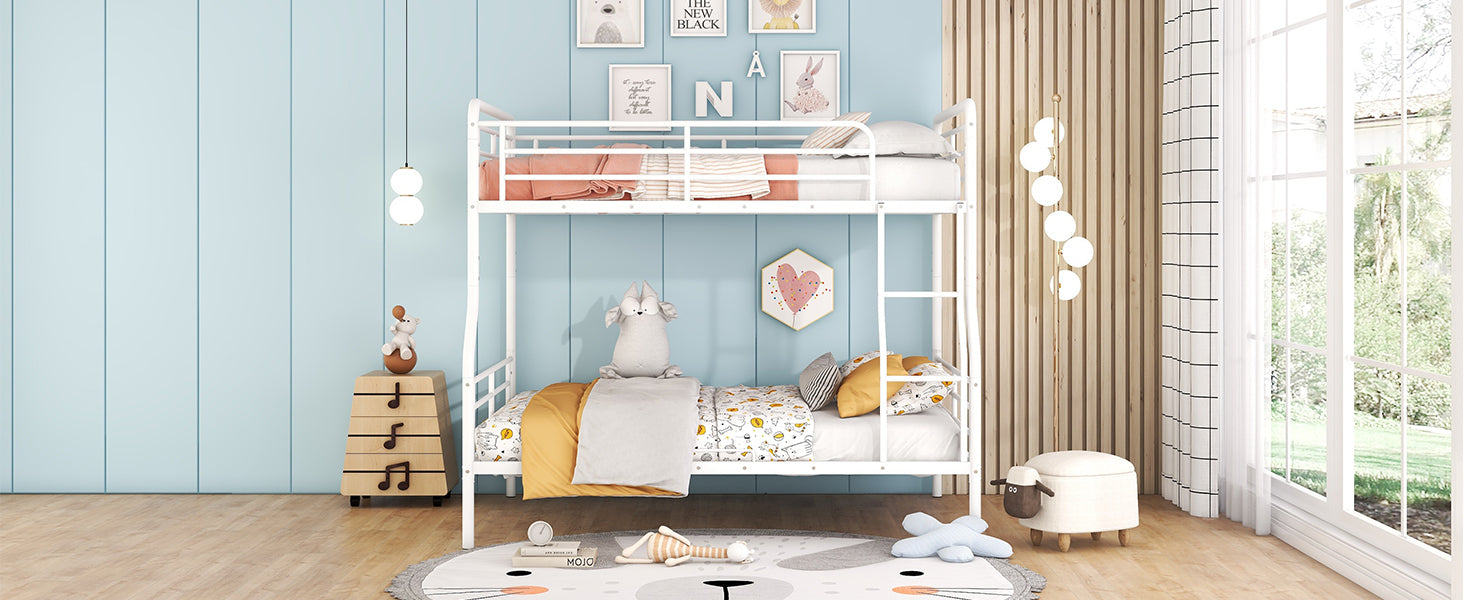 Full Xl Over Queen Metal Bunk Bed, White White Iron