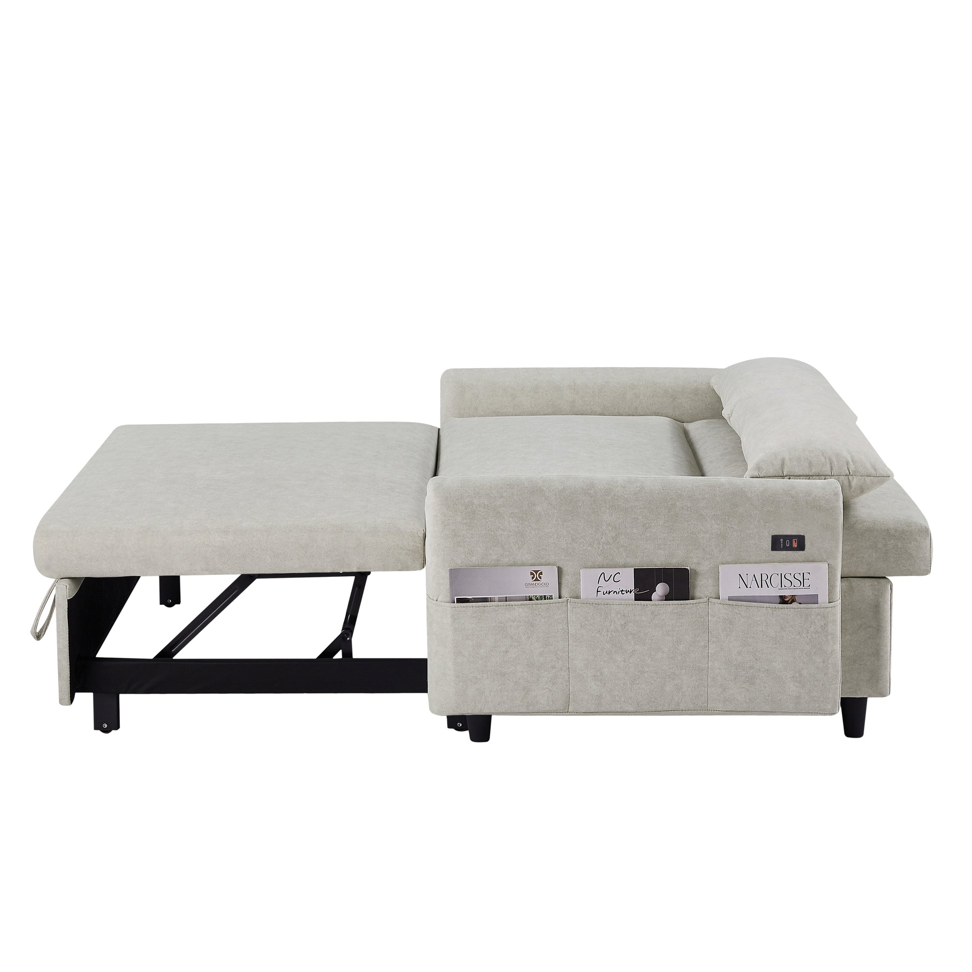 55.1" Pull Out Sleep Sofa Bed Loveseats Sofa Couch With Adjsutable Backrest, Storage Pockets, 2 Soft Pillows, Usb Ports For Living Room, Bedroom, Apartment, Office, Beige Old Sku: Wf315689Aaa Beige Foam Microfiber 2 Seat