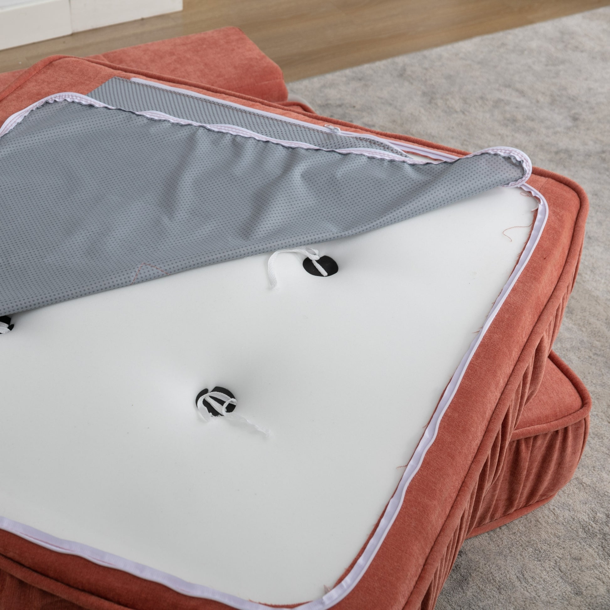 Folding Sofa Bed, Futon Sleeper Chair, Convertible Chair Floor Couch & Sleeping Mattress For Living Room, Guest Room, Home Office, Apartment, Small Space, Bed, Removable Back Cushion, Orange, 1 Seat Orange Chenille Primary Living Space Pillow Back Soft