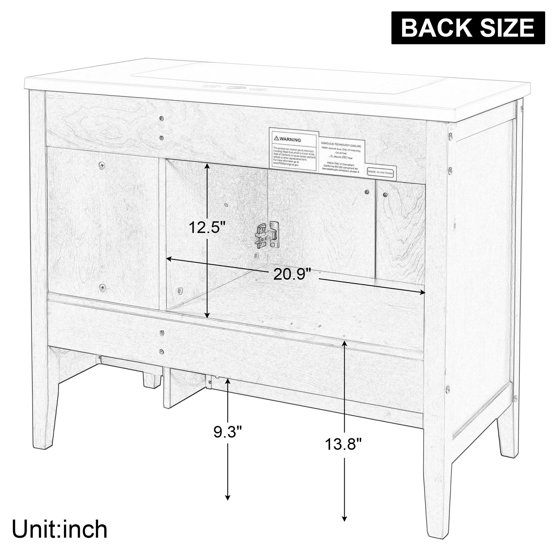 36" Bathroom Vanity Base Only, Solid Wood Frame And Mdf Boards, Grey Grey Solid Wood