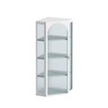 Glass Door Wall Mounted Corner Cabinet With Featuring Four Tier Storage For Bedroom, Living Room, Bathroom, Kitchen, White White Metal