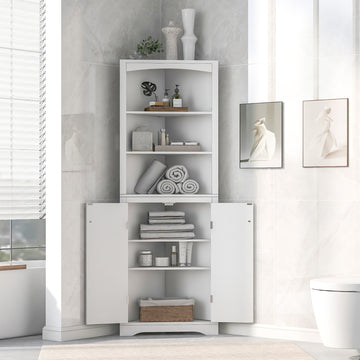 White Bathroom Storage Corner Cabinet with