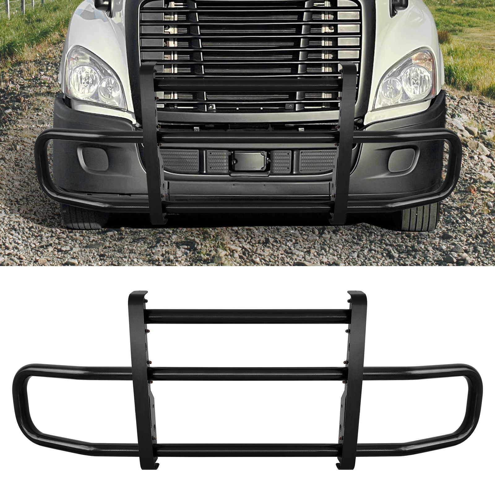 Black Lron Integrated Deer Guard For Freightliner Cascadia 2008 2017 With Brackets Black Iron