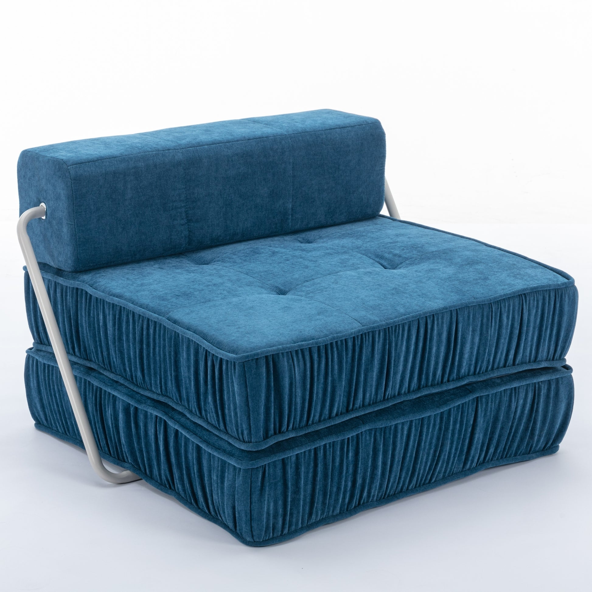 Folding Sofa Bed, Futon Sleeper Chair, Convertible Chair Floor Couch & Sleeping Mattress For Living Room, Guest Room, Home Office, Apartment, Small Space, Bed, Removable Back Cushion, Blue, 1 Seat Blue Chenille Primary Living Space Pillow Back Soft