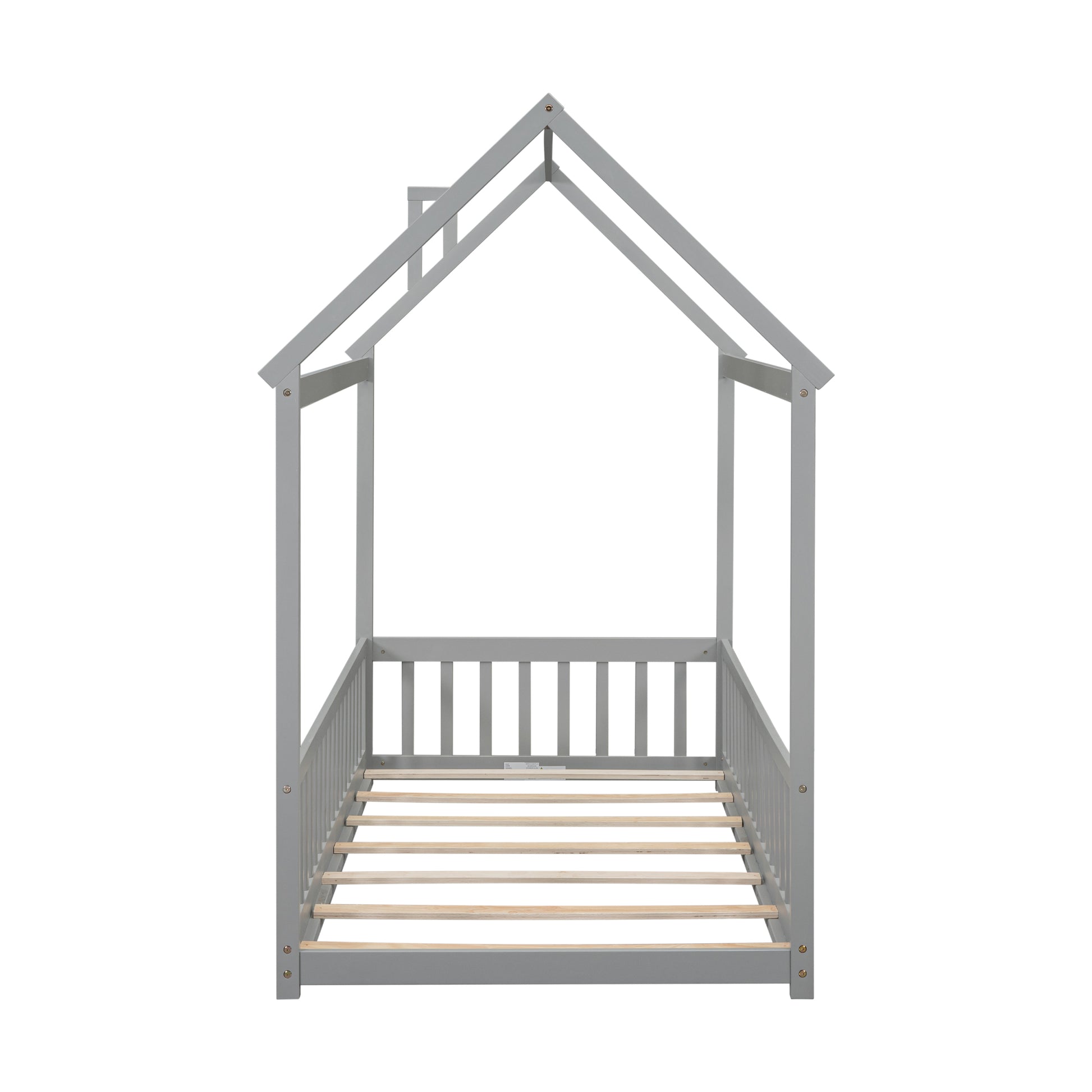 Twin House Bed With Guardrails, Slats ,Grey Twin Grey Wood Bedroom American Design Pine Bed Frame Pine