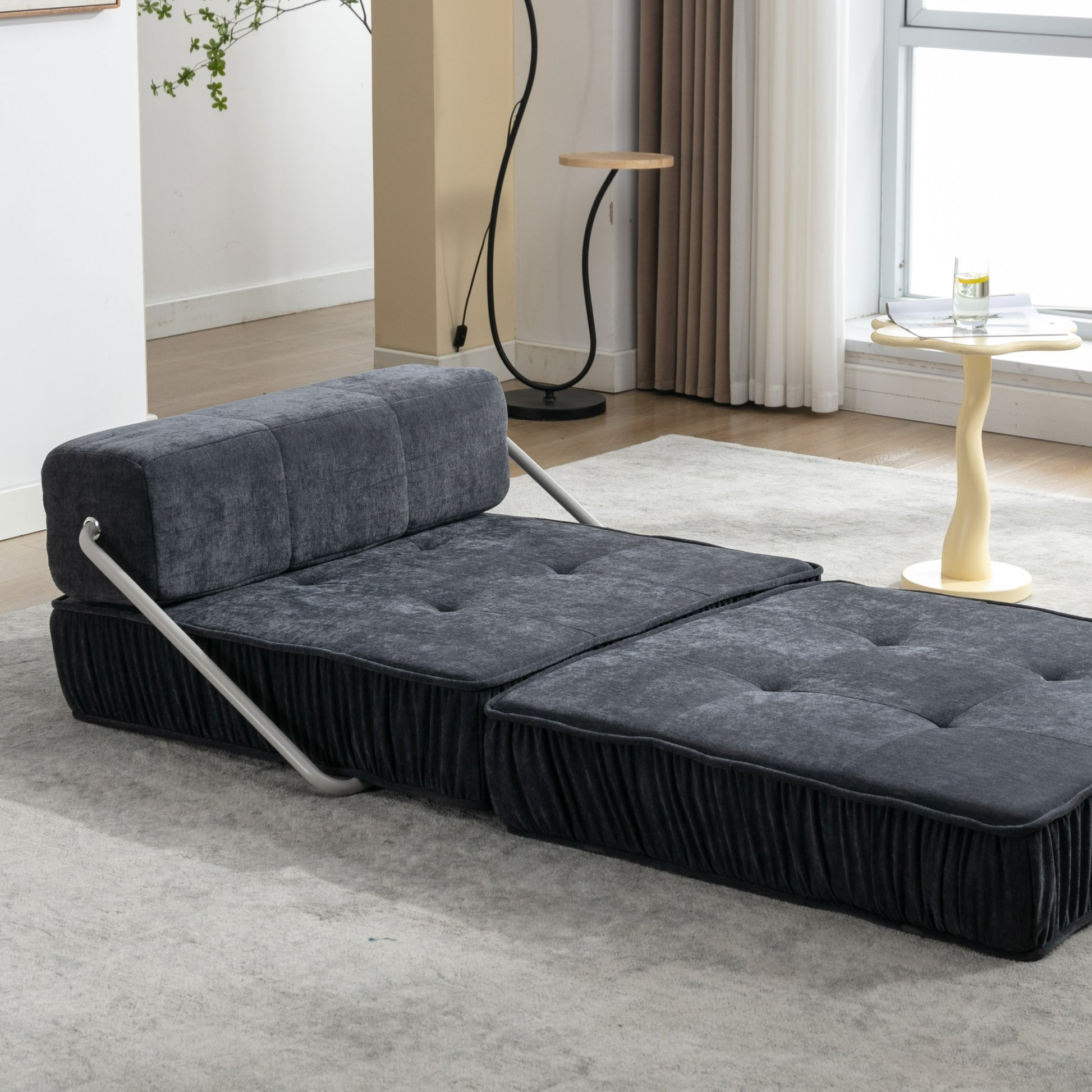 Folding Sofa Bed, Futon Sleeper Chair, Convertible Chair Floor Couch & Sleeping Mattress For Living Room, Guest Room, Home Office, Apartment, Small Space, Bed, Removable Back Cushion, Grey, 1 Seat Grey Chenille Primary Living Space Pillow Back Soft