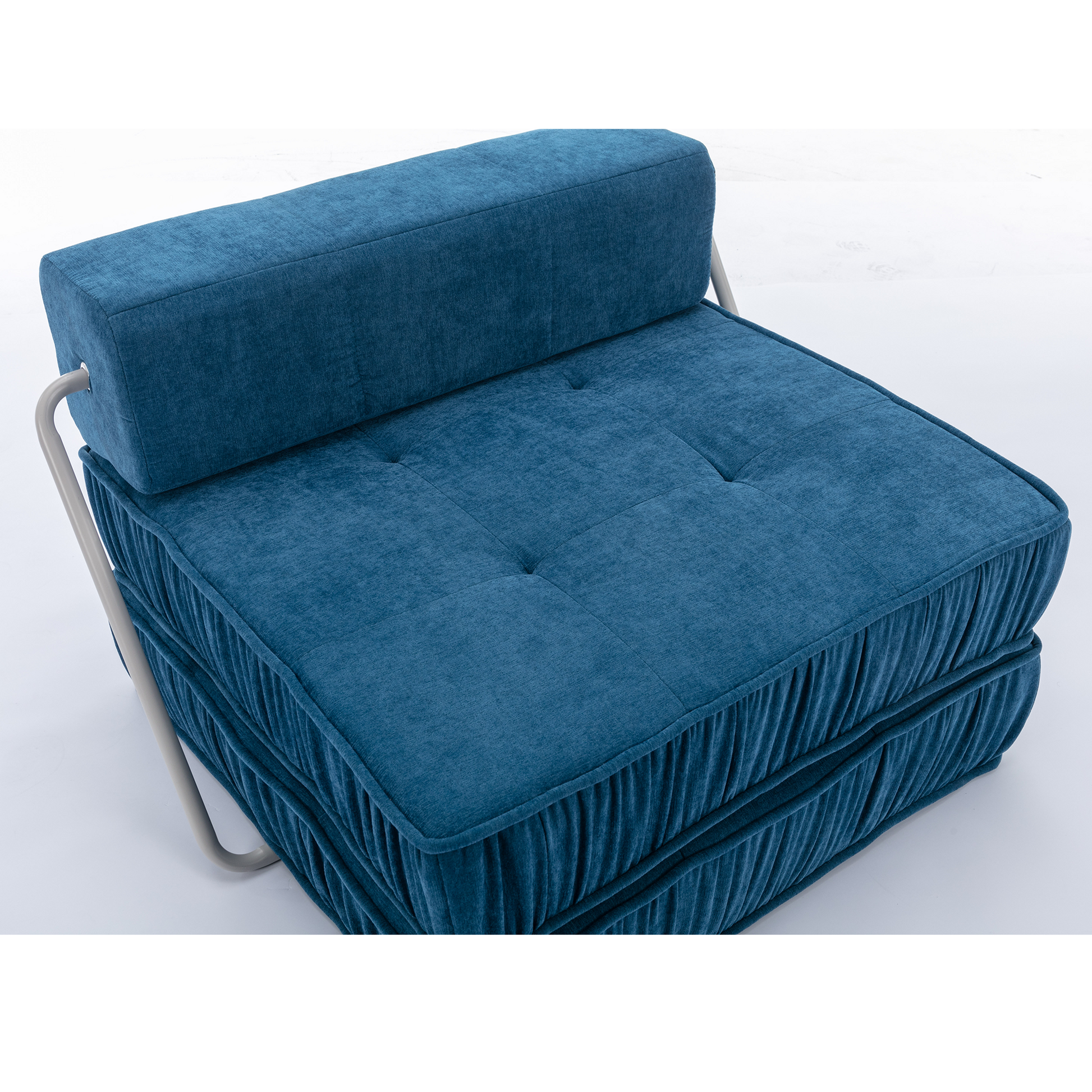 Folding Sofa Bed, Futon Sleeper Chair, Convertible Chair Floor Couch & Sleeping Mattress For Living Room, Guest Room, Home Office, Apartment, Small Space, Bed, Removable Back Cushion, Blue, 1 Seat Blue Chenille Primary Living Space Pillow Back Soft