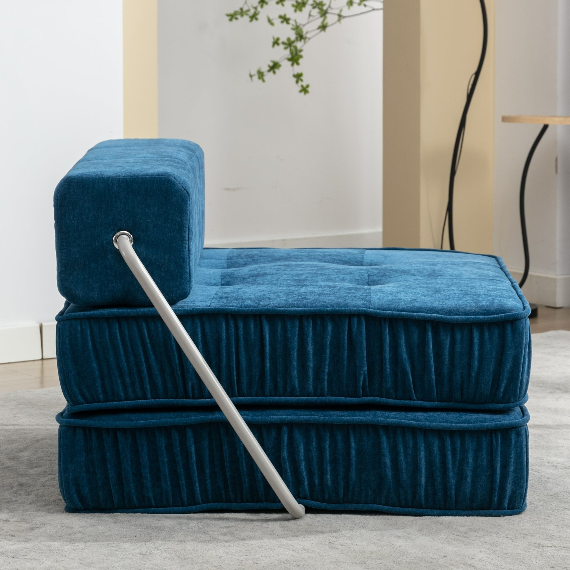 Folding Sofa Bed, Futon Sleeper Chair, Convertible Chair Floor Couch & Sleeping Mattress For Living Room, Guest Room, Home Office, Apartment, Small Space, Bed, Removable Back Cushion, Blue, 1 Seat Blue Chenille Primary Living Space Pillow Back Soft