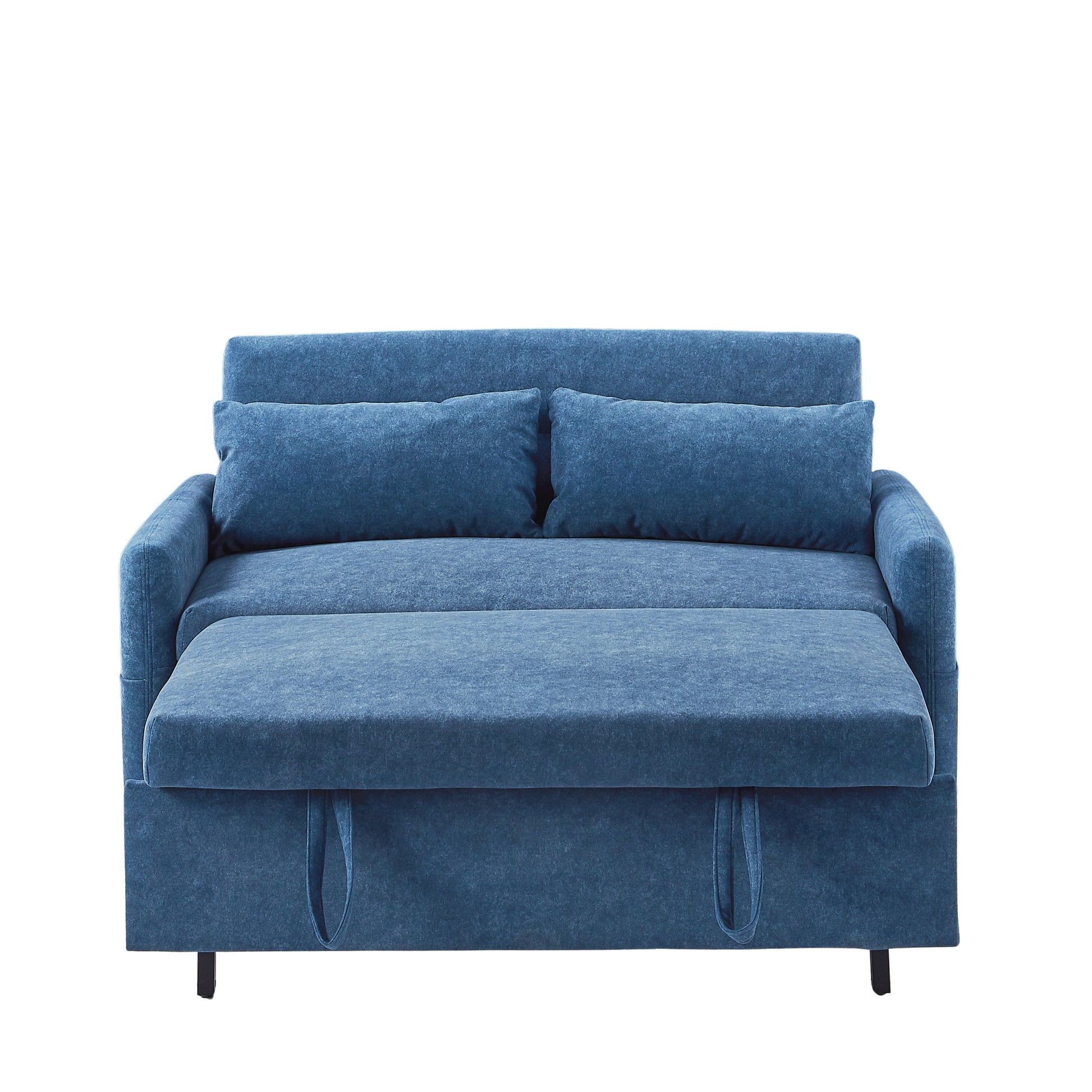 55.1" Pull Out Sleep Sofa Bed Loveseats Sofa Couch With Adjsutable Backrest, Storage Pockets, 2 Soft Pillows, Usb Ports For Living Room, Bedroom, Apartment, Office, Blue Old Sku Wf307821Aac Blue Foam Microfiber