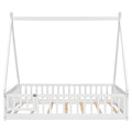Full Tent Shaped Floor Bed, With Guardrails, Slats, Door ,White Full White Wood Bedroom American Design Pine Bed Frame Pine