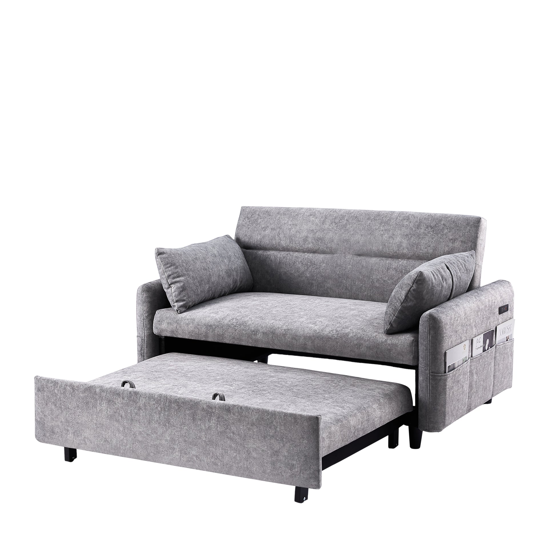 55.1" Pull Out Sleep Sofa Bed Loveseats Sofa Couch With Adjsutable Backrest, Storage Pockets, 2 Soft Pillows, Usb Ports For Living Room, Bedroom, Apartment, Office,Grey Old Sku:Wf315689Aae Grey Foam Microfiber 2 Seat