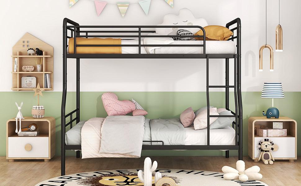 Full Xl Over Queen Metal Bunk Bed, Black Black Iron
