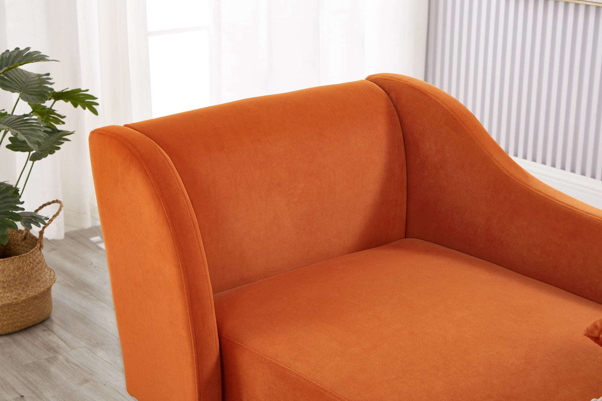 Modern Chaise Lounge Chair Velvet Upholstery Orange Orange Foam Velvet 1 Seat