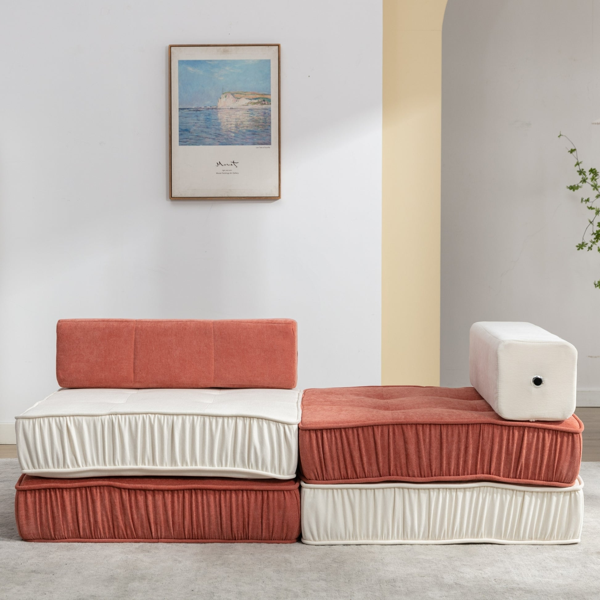 Folding Sofa Bed, Futon Sleeper Chair, Convertible Chair Floor Couch & Sleeping Mattress For Living Room, Guest Room, Home Office, Apartment, Small Space, Bed, Removable Back Cushion, Orange, 1 Seat Orange Chenille Primary Living Space Pillow Back Soft