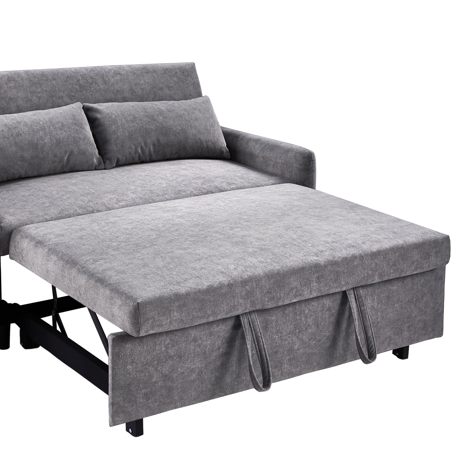 55.1" Pull Out Sleep Sofa Bed Loveseats Sofa Couch With Adjsutable Backrest, Storage Pockets, 2 Soft Pillows, Usb Ports For Living Room, Bedroom, Apartment, Office,Grey Old Sku Wf307821Aae Grey Foam Microfiber