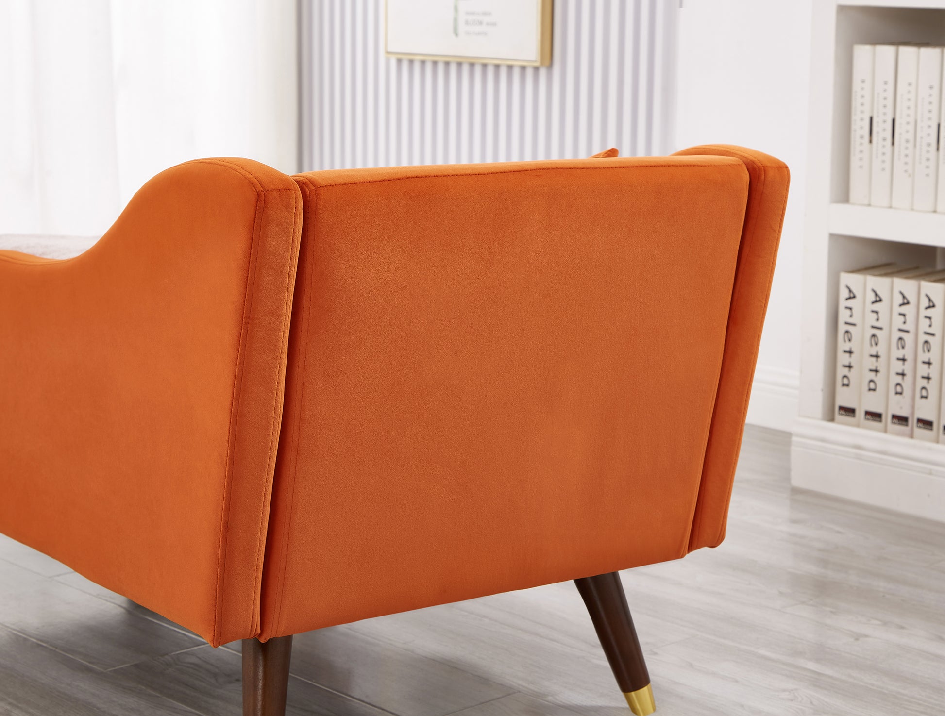 Modern Chaise Lounge Chair Velvet Upholstery Orange Orange Foam Velvet 1 Seat