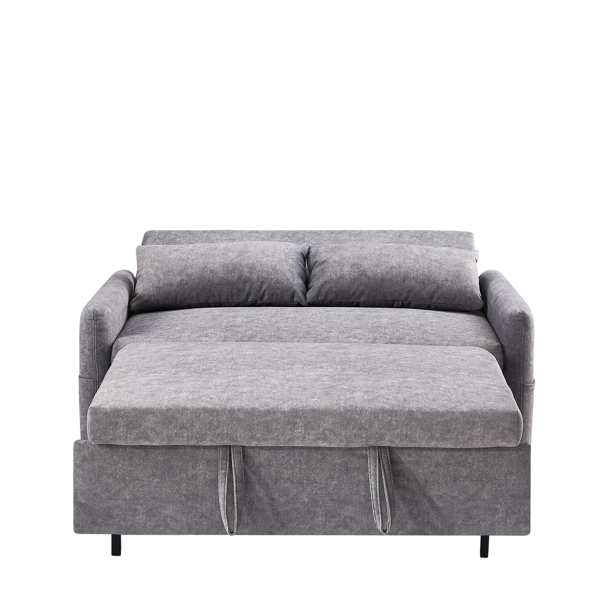 55.1" Pull Out Sleep Sofa Bed Loveseats Sofa Couch With Adjsutable Backrest, Storage Pockets, 2 Soft Pillows, Usb Ports For Living Room, Bedroom, Apartment, Office,Grey Old Sku:Wf315689Aae Grey Foam Microfiber 2 Seat