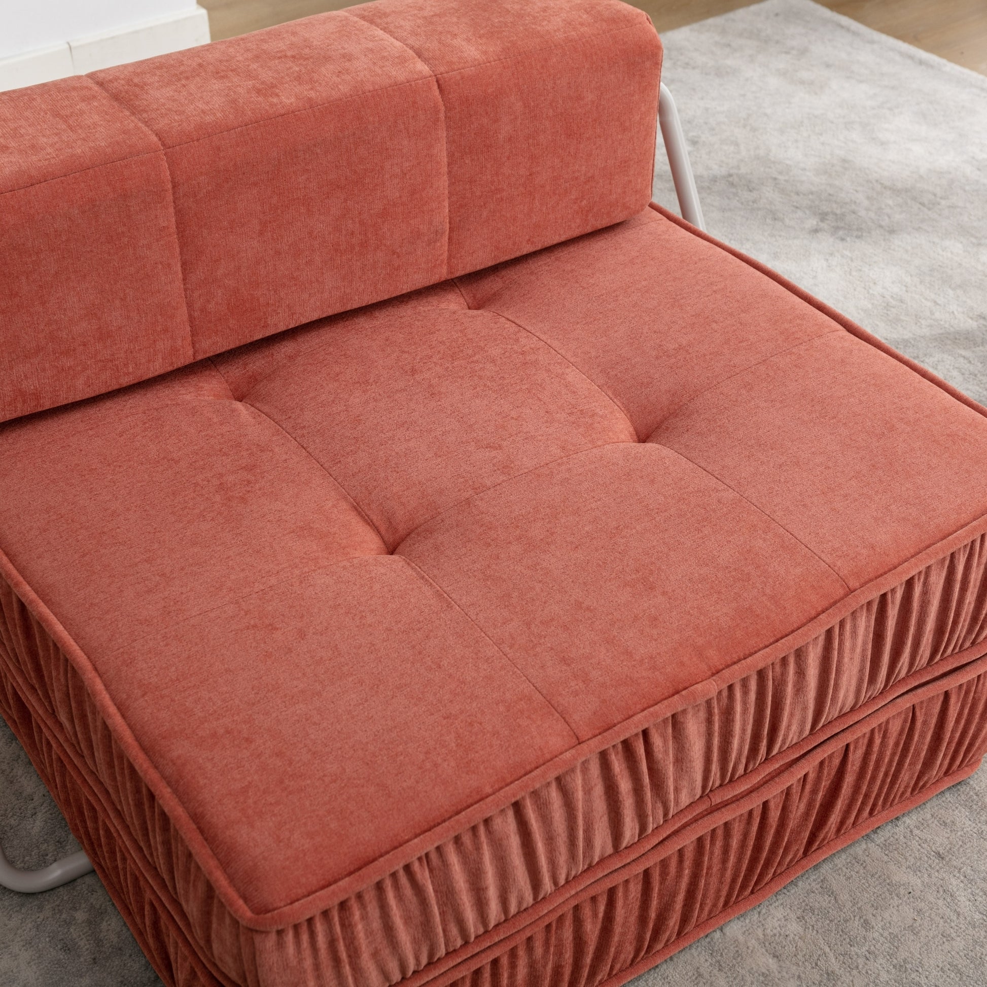 Folding Sofa Bed, Futon Sleeper Chair, Convertible Chair Floor Couch & Sleeping Mattress For Living Room, Guest Room, Home Office, Apartment, Small Space, Bed, Removable Back Cushion, Orange, 1 Seat Orange Chenille Primary Living Space Pillow Back Soft