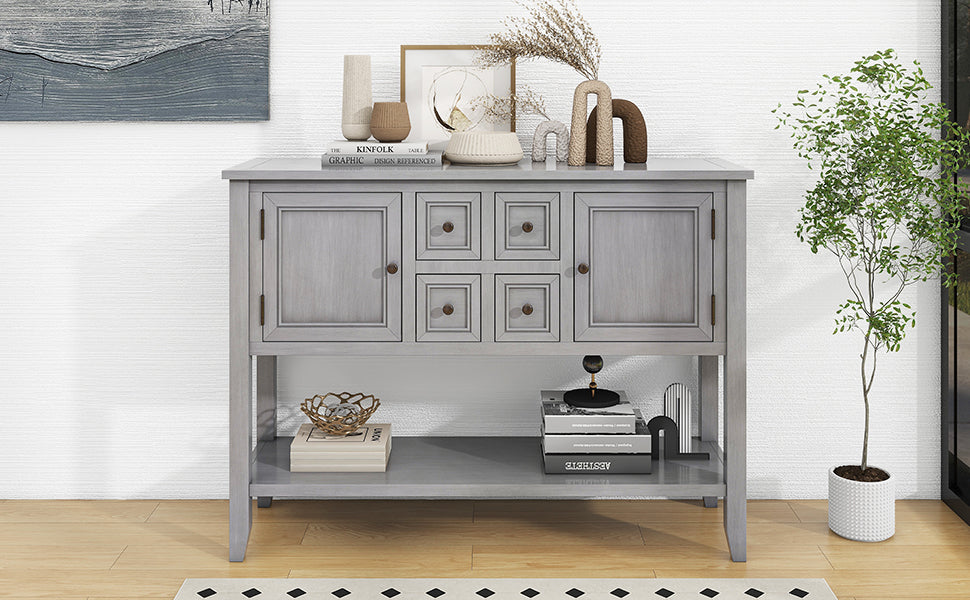 Cambridge Series Large Storage Vintage Console Table With Four Small Drawers And Bottom Shelf For Living Rooms, Entrances And Kitchens Antique Gray, Old Sku: Wf190263Aae Antique Gray Solid Wood Mdf