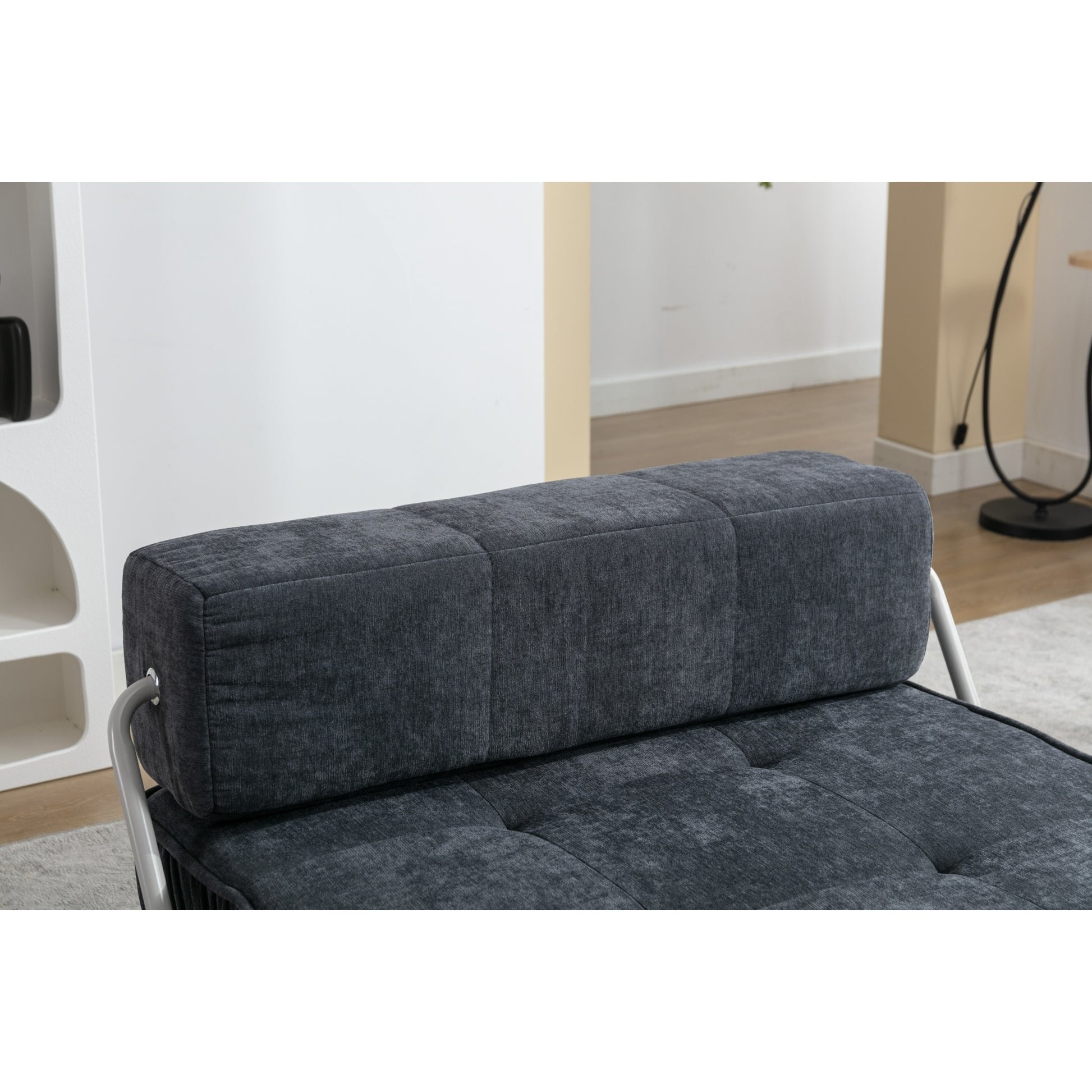 Folding Sofa Bed, Futon Sleeper Chair, Convertible Chair Floor Couch & Sleeping Mattress For Living Room, Guest Room, Home Office, Apartment, Small Space, Bed, Removable Back Cushion, Grey, 1 Seat Grey Chenille Primary Living Space Pillow Back Soft