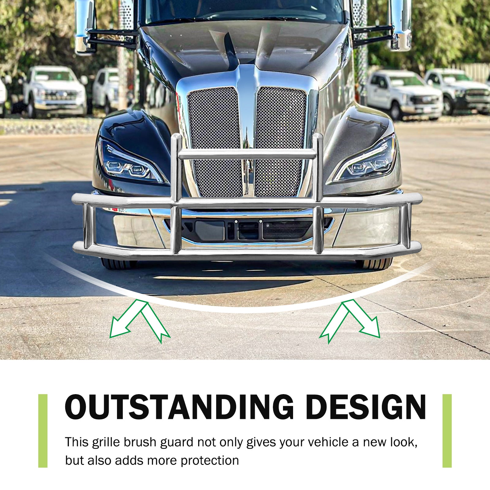 Front Bumper Deer Guard For Kenworth T660 T680 2022 With Bracket G04018 Silver Stainless Steel