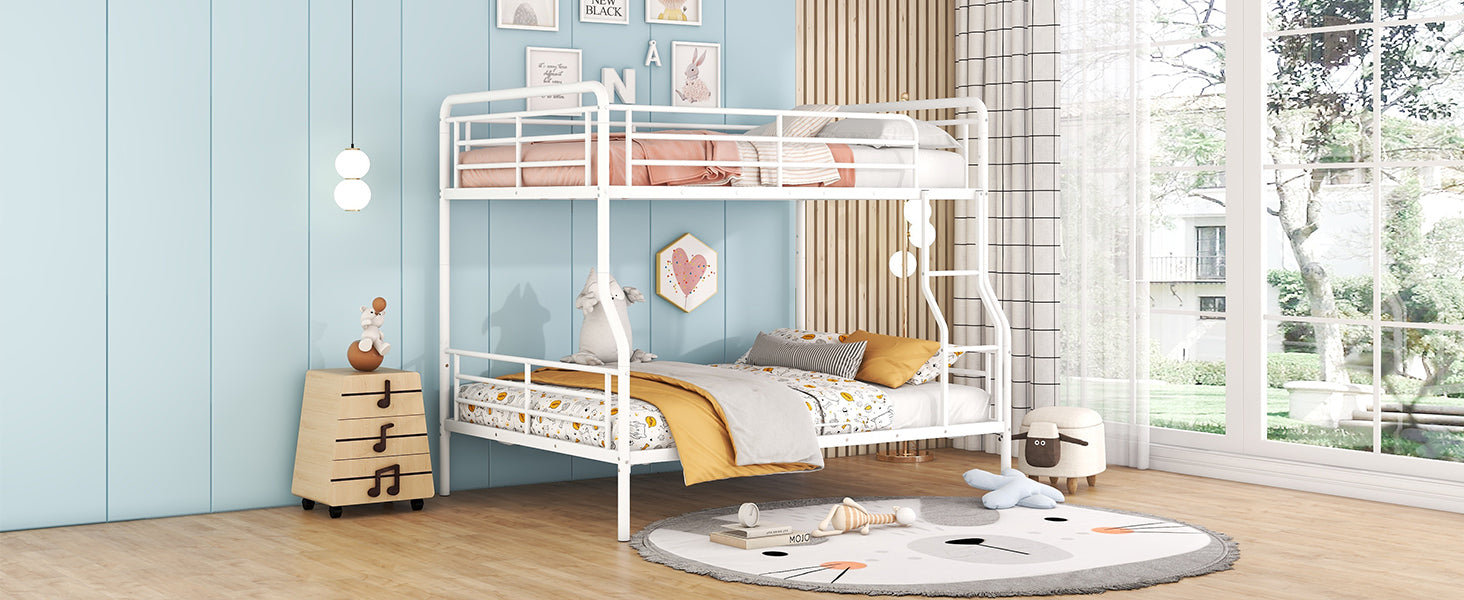 Full Xl Over Queen Metal Bunk Bed, White White Iron