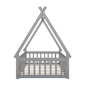 Twin Tent Shaped Floor Bed, With Guardrails, Slats, Door ,Grey Twin Grey Wood Bedroom American Design Pine Bed Frame Pine
