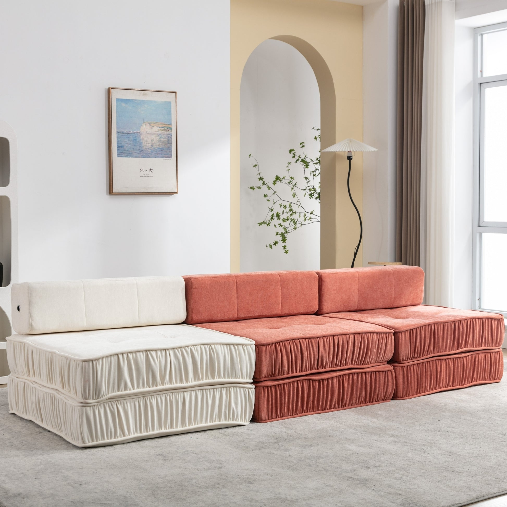 Folding Sofa Bed, Futon Sleeper Chair, Convertible Chair Floor Couch & Sleeping Mattress For Living Room, Guest Room, Home Office, Apartment, Small Space, Bed, Removable Back Cushion, Grey, 1 Seat Grey Chenille Primary Living Space Pillow Back Soft