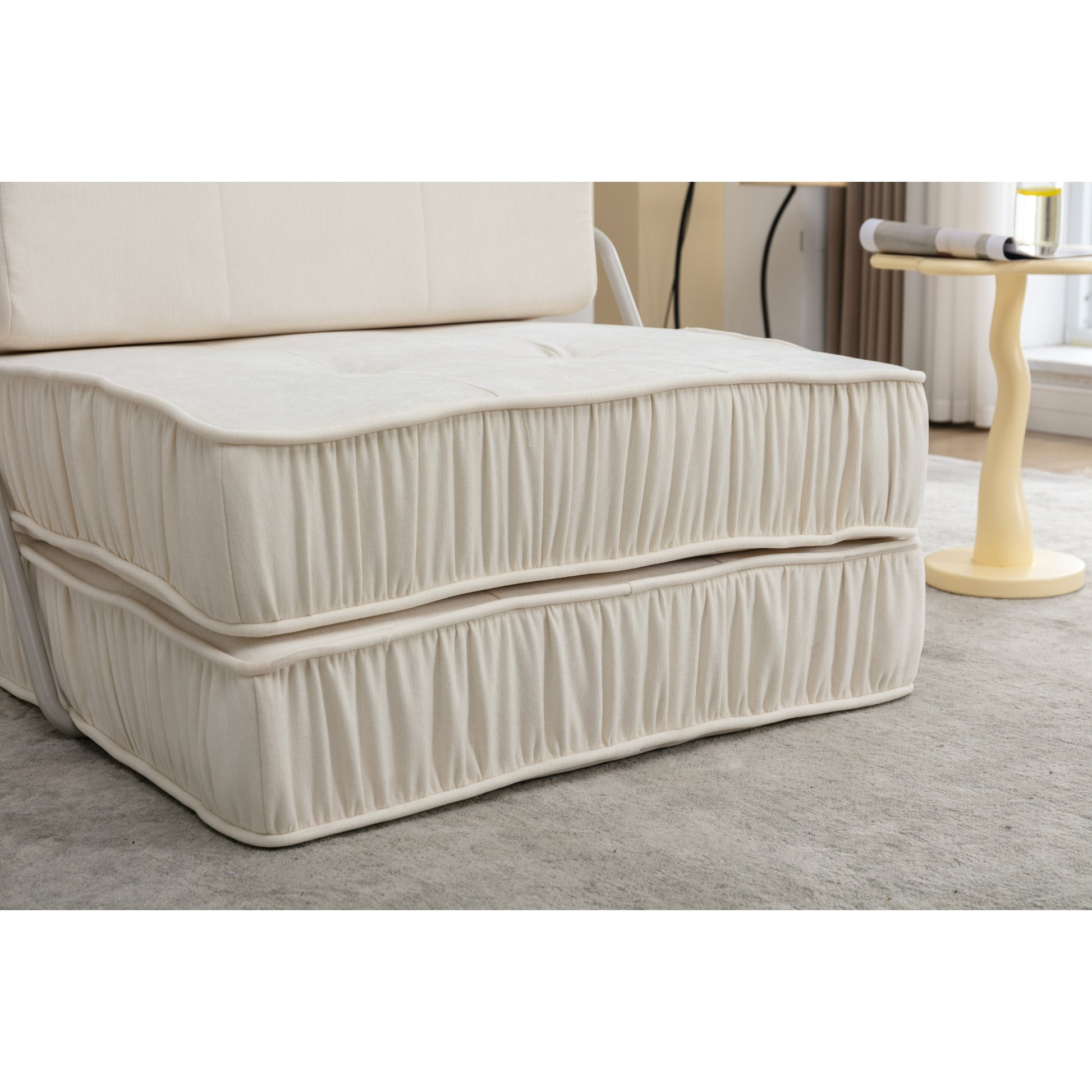 Folding Sofa Bed, Futon Sleeper Chair, Convertible Chair Floor Couch & Sleeping Mattress For Living Room, Guest Room, Home Office, Apartment, Small Space, Bed, Removable Back Cushion, White, 1 Seat White Chenille Primary Living Space Soft Pillow Back