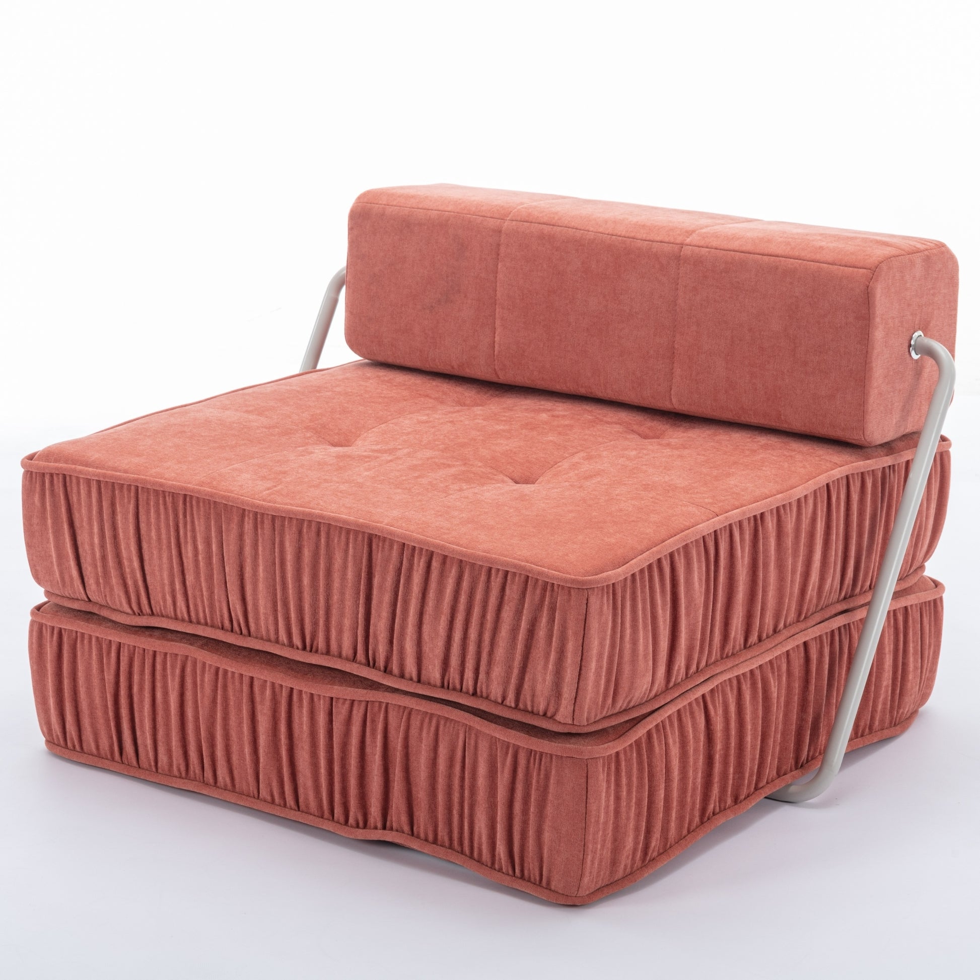 Folding Sofa Bed, Futon Sleeper Chair, Convertible Chair Floor Couch & Sleeping Mattress For Living Room, Guest Room, Home Office, Apartment, Small Space, Bed, Removable Back Cushion, Orange, 1 Seat Orange Chenille Primary Living Space Pillow Back Soft