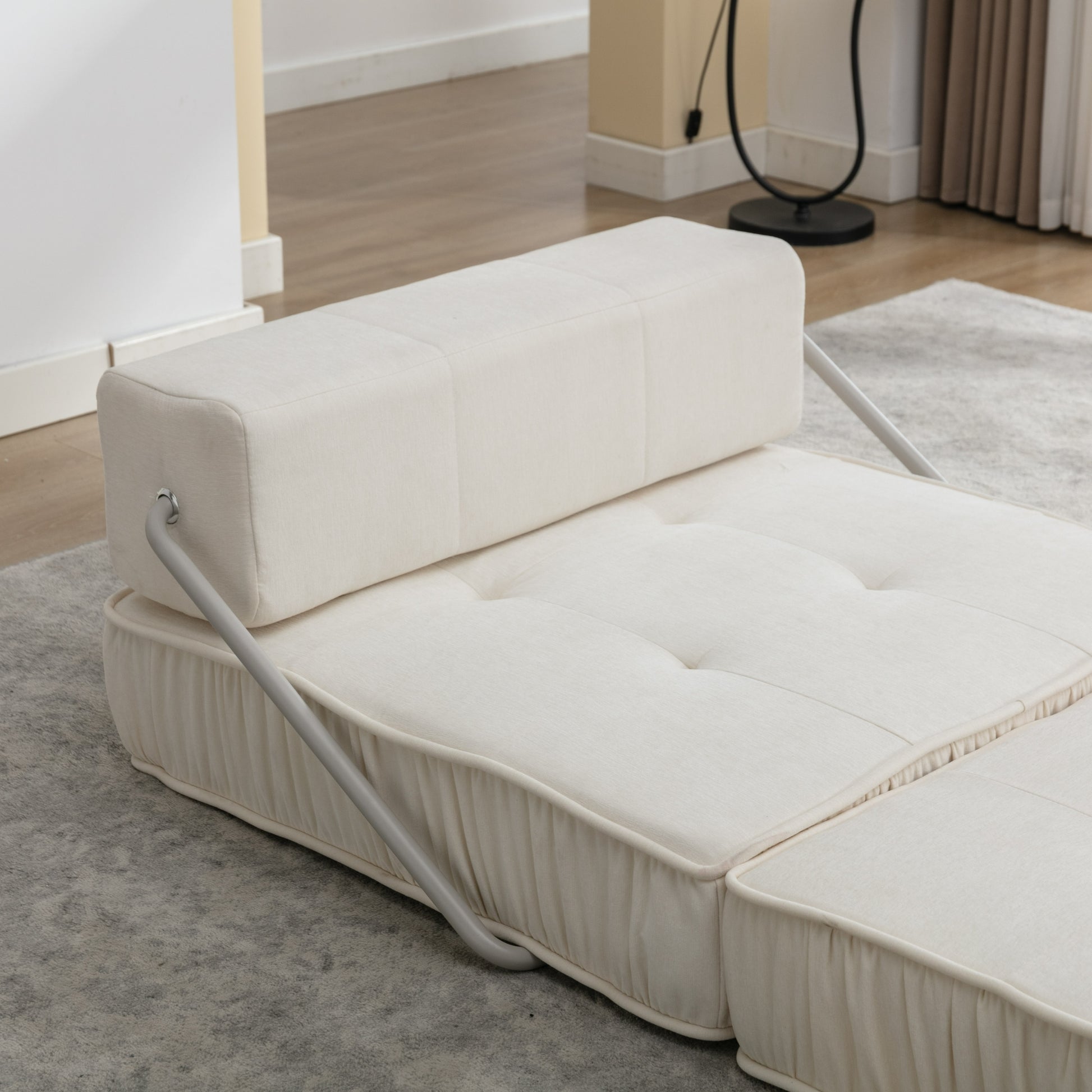 Folding Sofa Bed, Futon Sleeper Chair, Convertible Chair Floor Couch & Sleeping Mattress For Living Room, Guest Room, Home Office, Apartment, Small Space, Bed, Removable Back Cushion, White, 1 Seat White Chenille Primary Living Space Soft Pillow Back