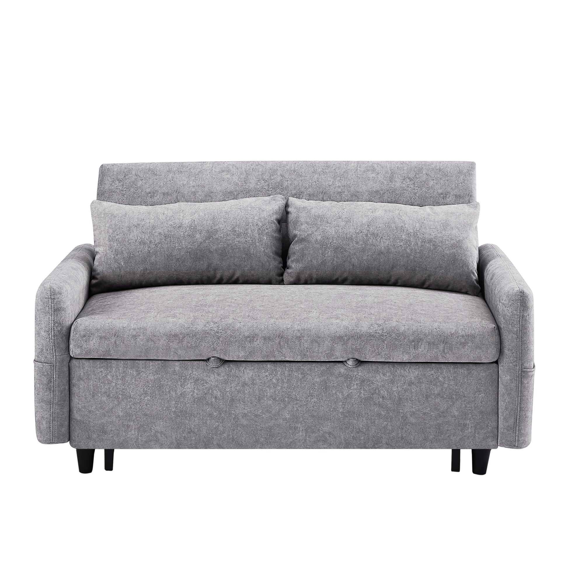 55.1" Pull Out Sleep Sofa Bed Loveseats Sofa Couch With Adjsutable Backrest, Storage Pockets, 2 Soft Pillows, Usb Ports For Living Room, Bedroom, Apartment, Office,Grey Old Sku Wf307821Aae Grey Foam Microfiber