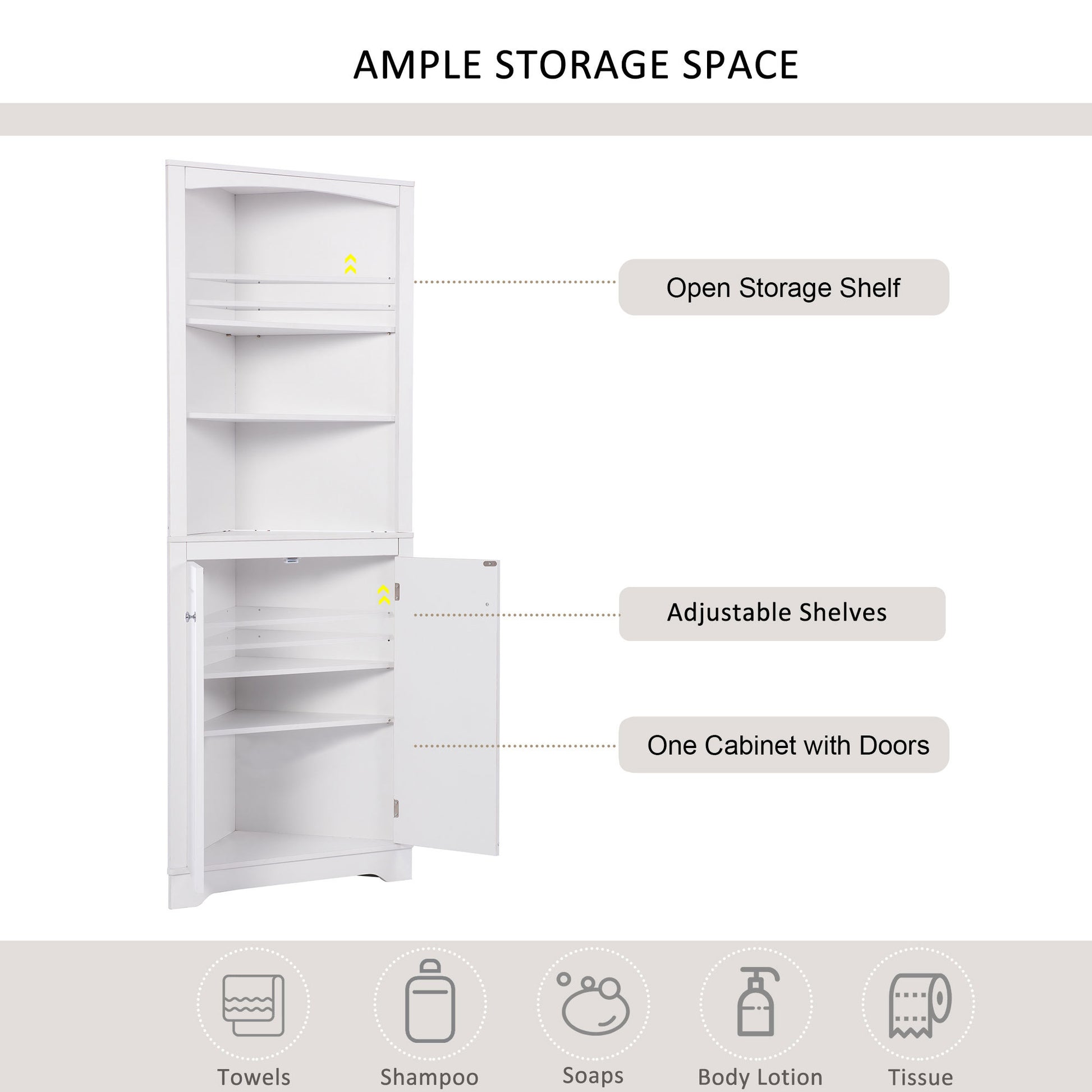 White Bathroom Storage Corner Cabinet with