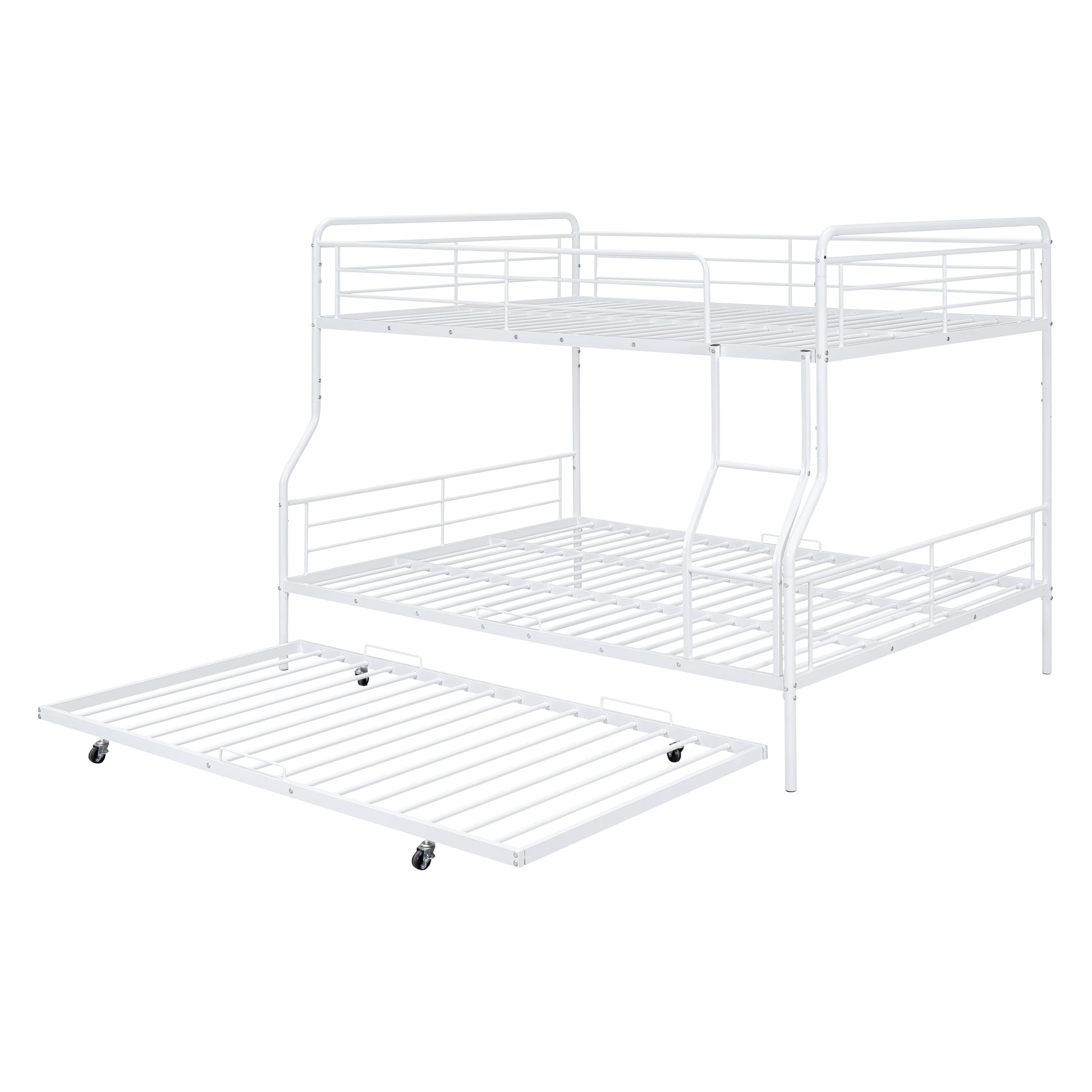 Full Xl Over Queen Metal Bunk Bed With Twin Size Trundle, White White Iron