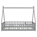 Twin Tent Shaped Floor Bed, With Guardrails, Slats, Door ,Grey Twin Grey Wood Bedroom American Design Pine Bed Frame Pine