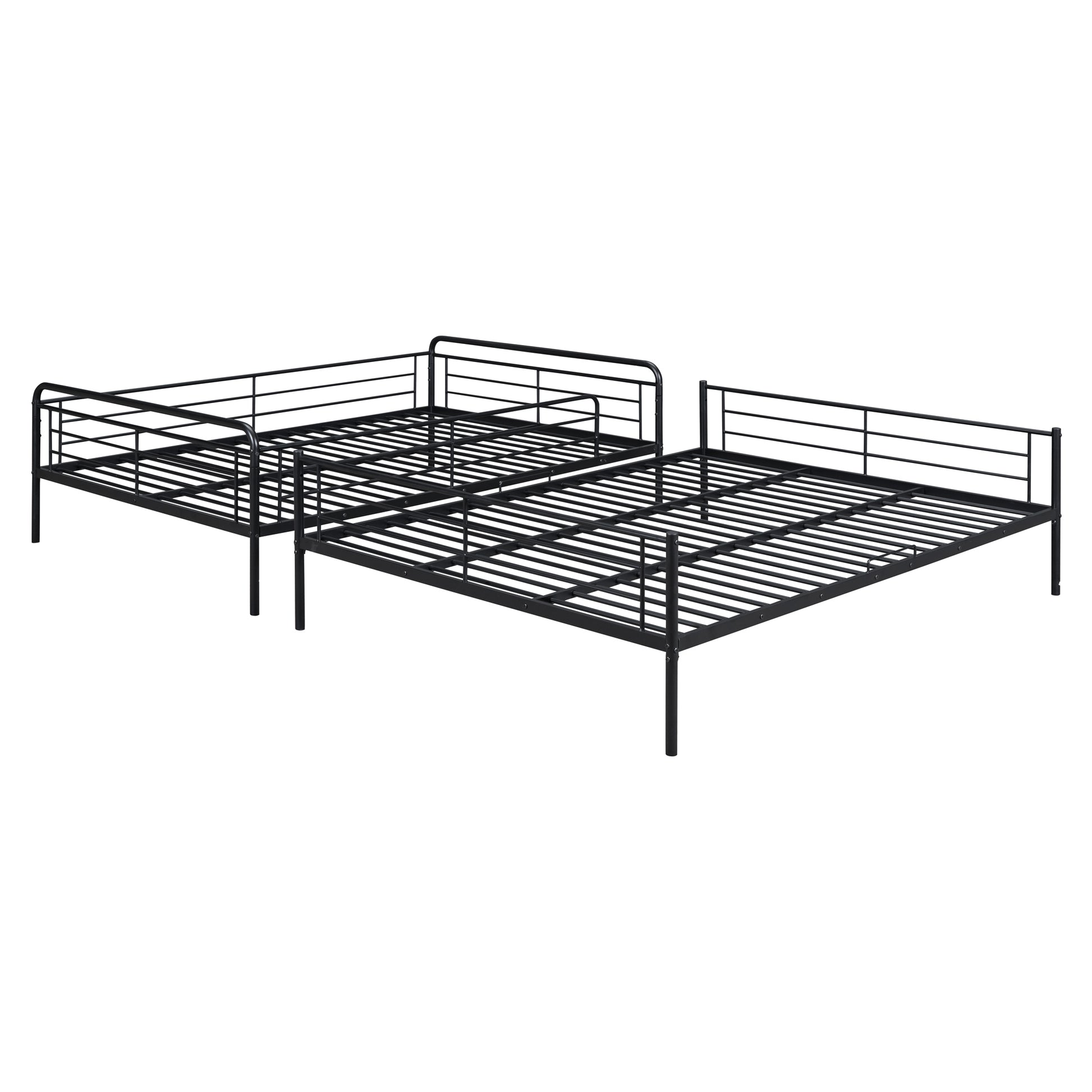 Full Xl Over Queen Metal Bunk Bed, Black Black Iron