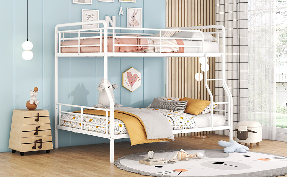 Full Xl Over Queen Metal Bunk Bed, White White Iron